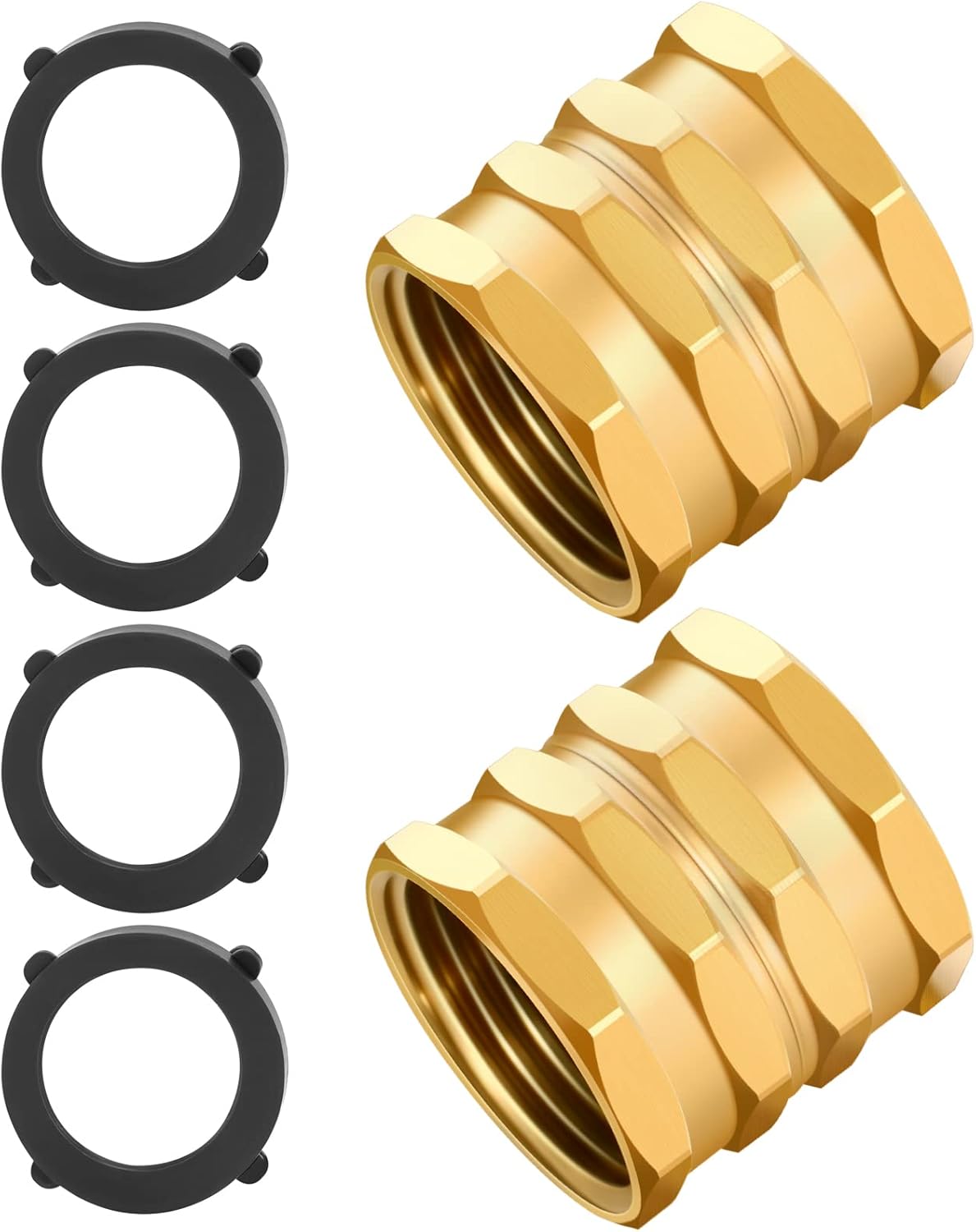 2 Pack Garden Hose Adapter,Brass Hose to Hose Swivel, 3/4-Inch Hose Connector with 4 Extra Washers Female to Female , Double Female