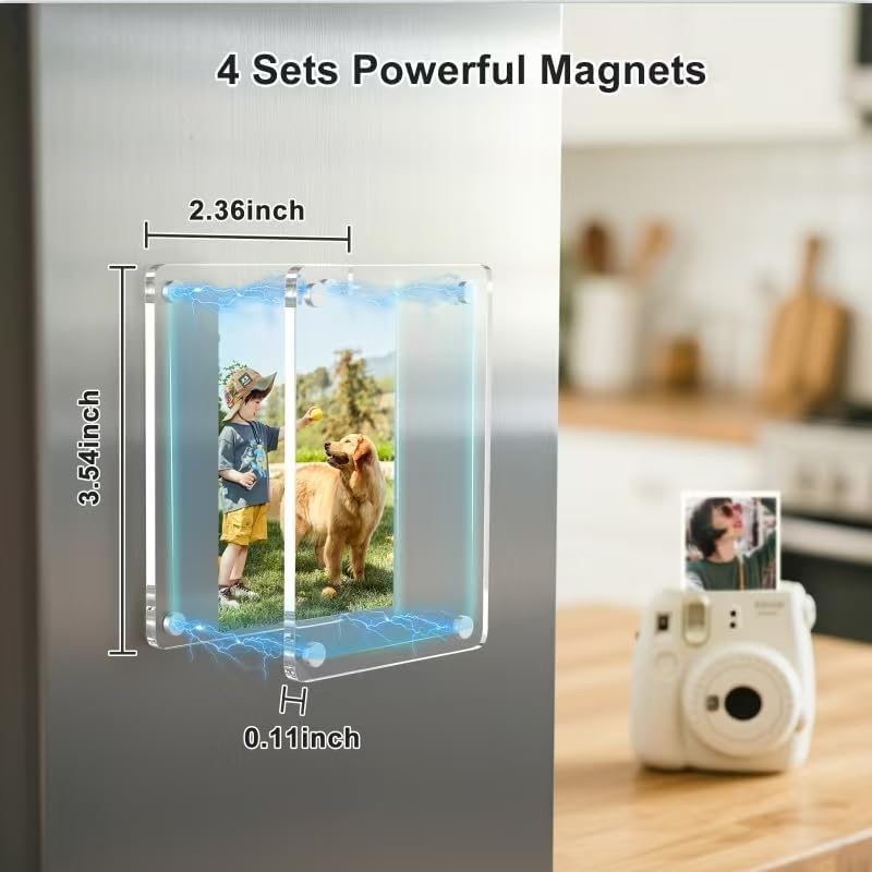 Magnetic Picture Frames for Refrigerator, 2.36 x 3.54 Inch Mini Fridge Magnetic Photo Frame, Double Sided Magnet Acrylic Picture Frame for Fridge/Locker 6Pack