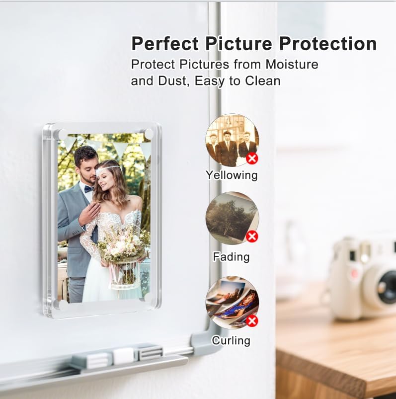 Magnetic Picture Frames for Refrigerator, 2.36 x 3.54 Inch Mini Fridge Magnetic Photo Frame, Double Sided Magnet Acrylic Picture Frame for Fridge/Locker 6Pack