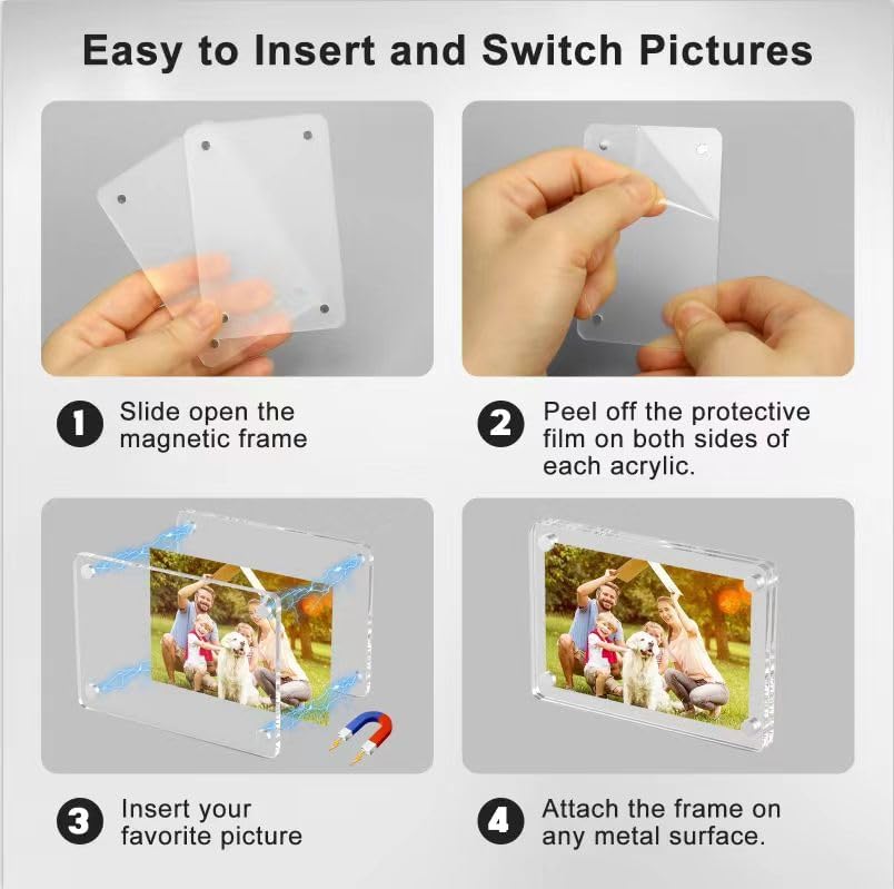 Magnetic Picture Frames for Refrigerator, 2.36 x 3.54 Inch Mini Fridge Magnetic Photo Frame, Double Sided Magnet Acrylic Picture Frame for Fridge/Locker 6Pack