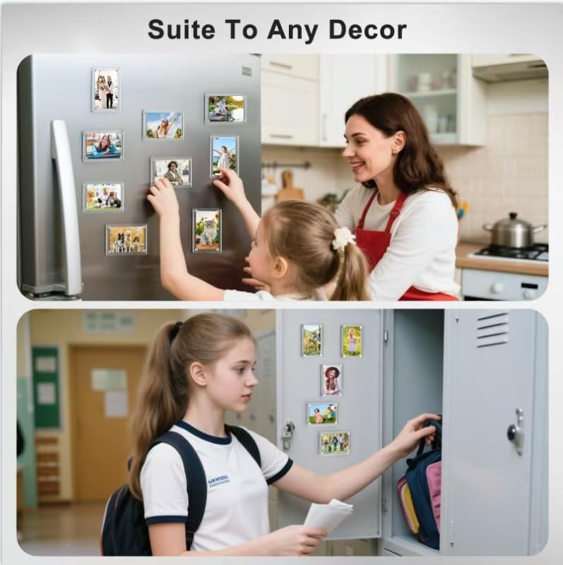 Magnetic Picture Frames for Refrigerator, 2.36 x 3.54 Inch Mini Fridge Magnetic Photo Frame, Double Sided Magnet Acrylic Picture Frame for Fridge/Locker 6Pack