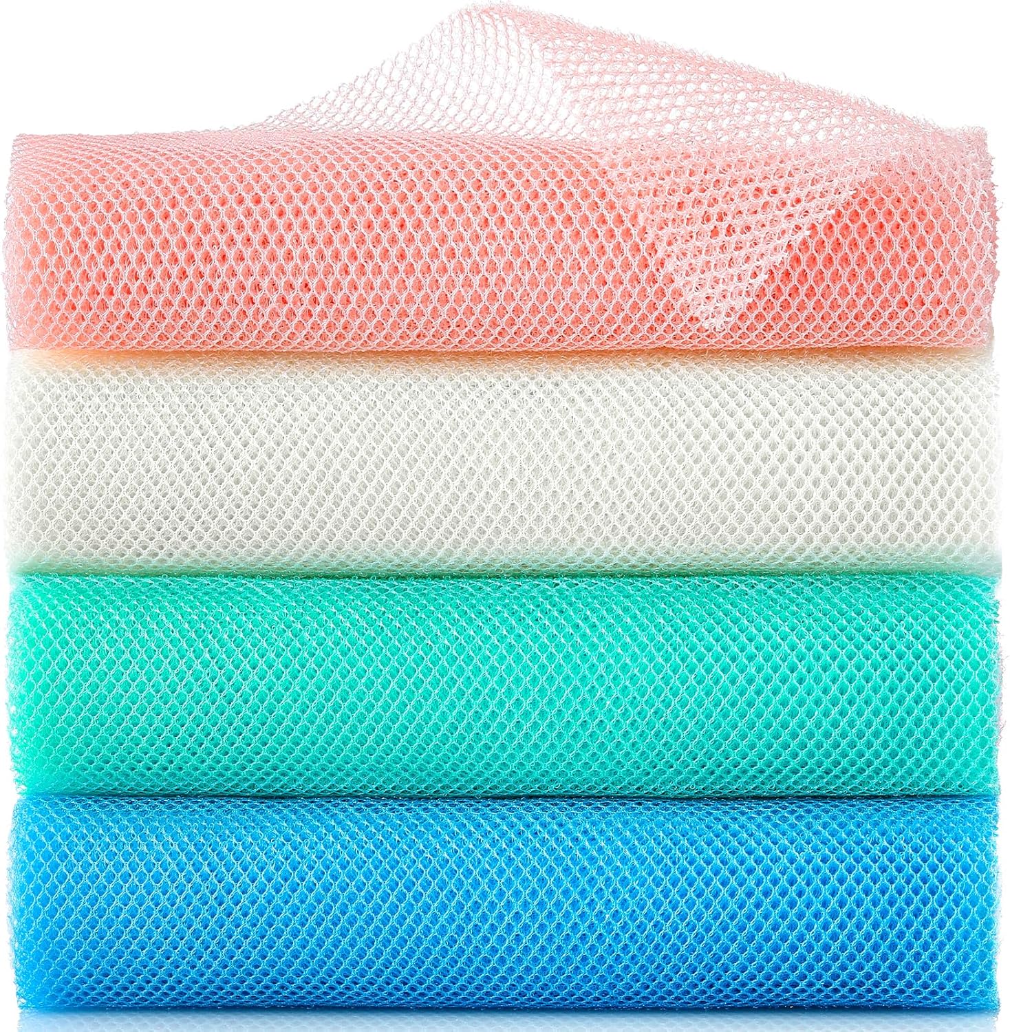 4 Pieces African Exfoliating Net, Long African Net Sponge, Nylon African Net Cloth, Exfoliating Washcloth, Body Scrubbers for Use in Shower, Back Scrubber Skin Smoothers for Bath Multicolor 4