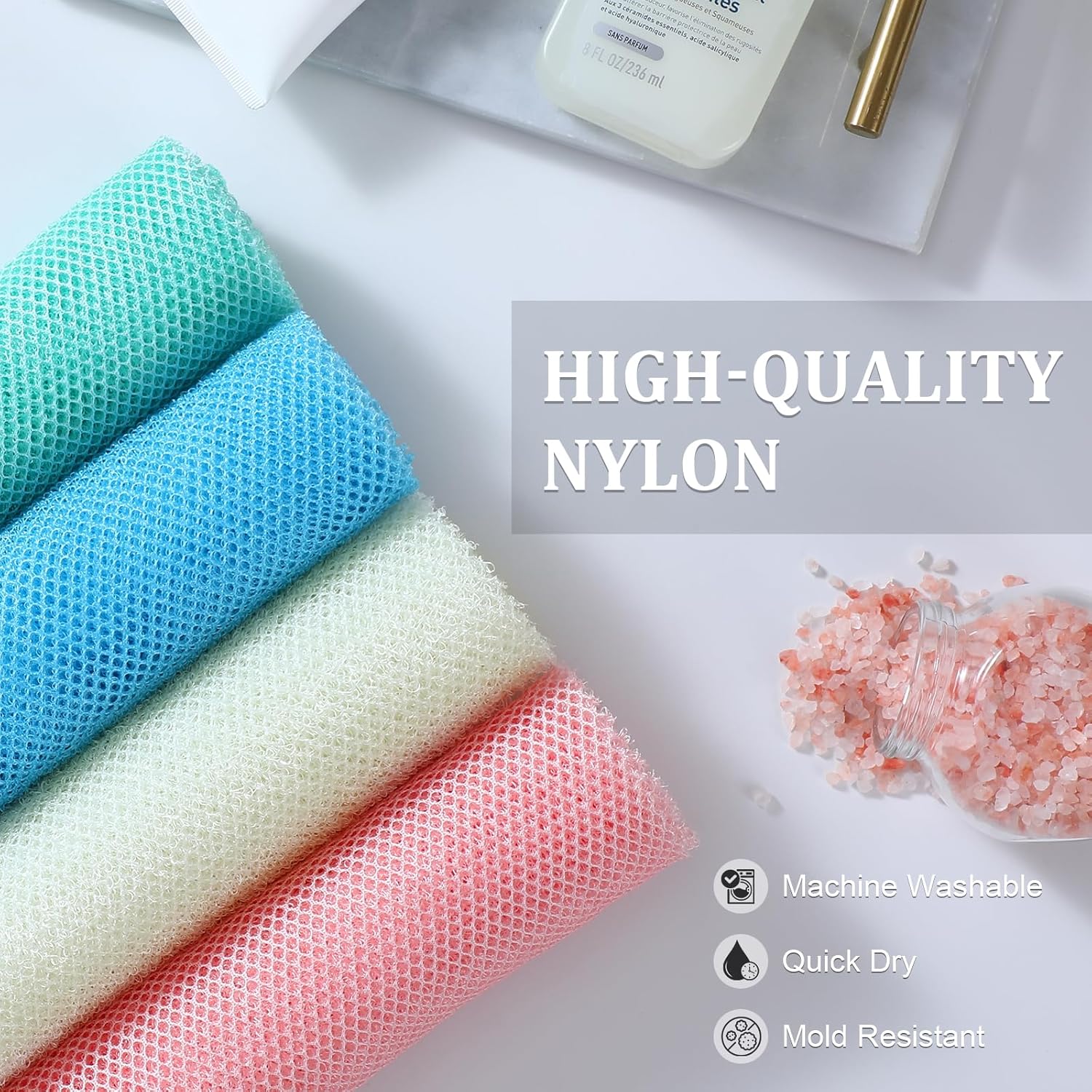 4 Pieces African Exfoliating Net, Long African Net Sponge, Nylon African Net Cloth, Exfoliating Washcloth, Body Scrubbers for Use in Shower, Back Scrubber Skin Smoothers for Bath Multicolor 4