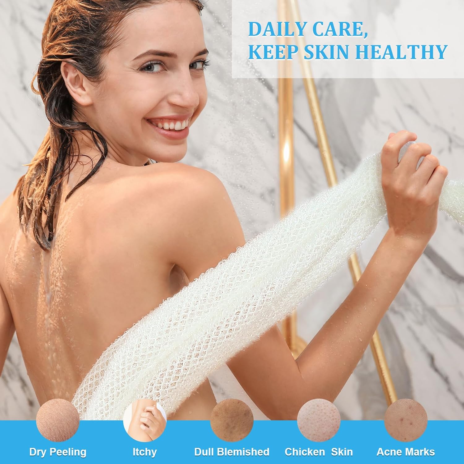 4 Pieces African Exfoliating Net, Long African Net Sponge, Nylon African Net Cloth, Exfoliating Washcloth, Body Scrubbers for Use in Shower, Back Scrubber Skin Smoothers for Bath Multicolor 4