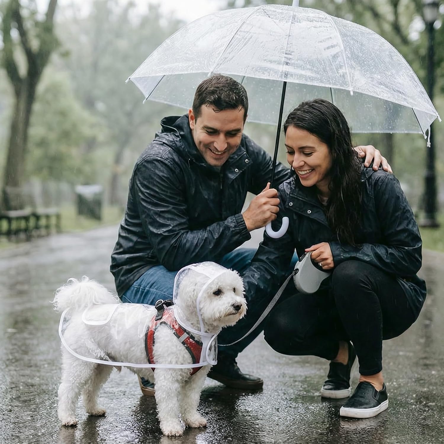 Clear Dog Rain Poncho for Small Medium Dogs - Heavy Waterproof Raincoat with Hidden Leash Hole & Adjustable Snaps - Transparent, Pet Hooded Cape for Bichon Poodle 4-8lbs