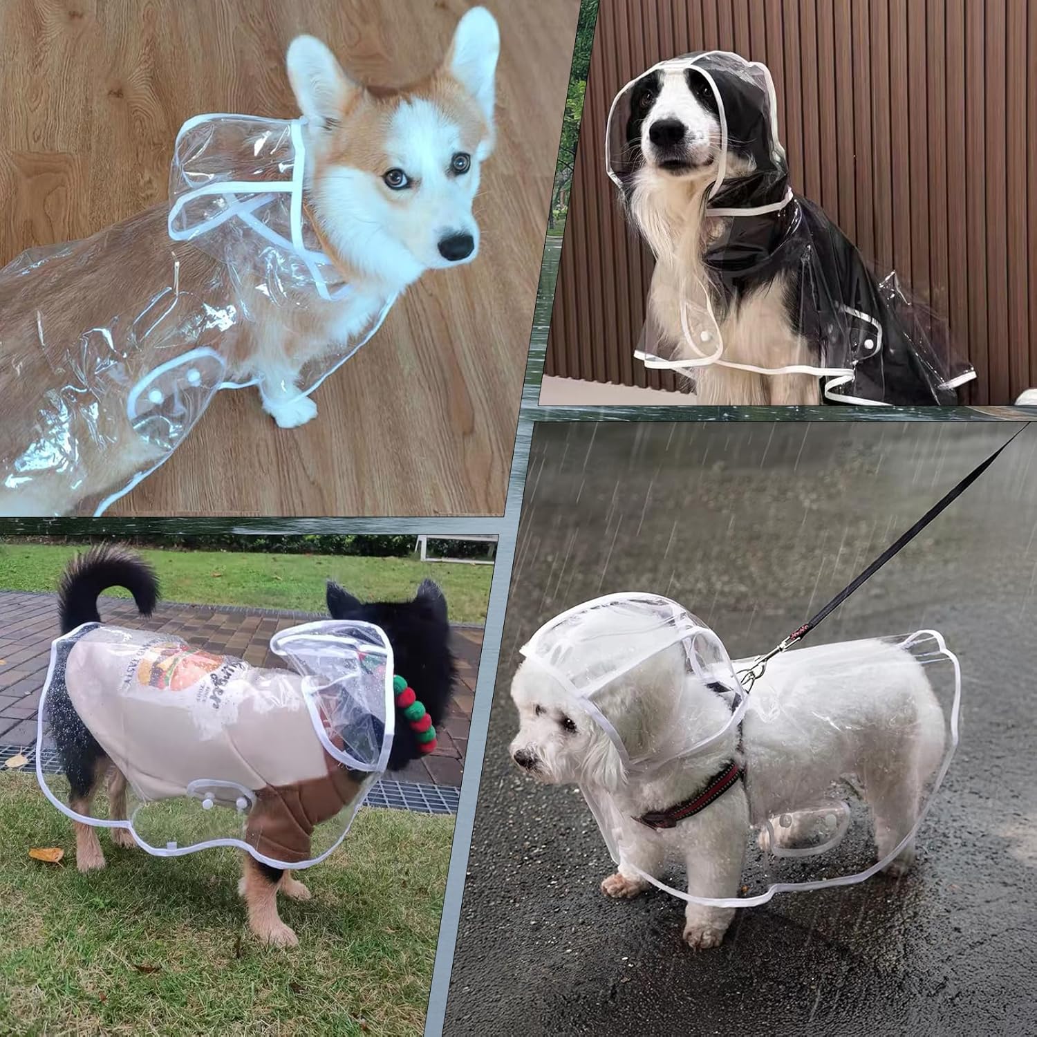 Clear Dog Rain Poncho for Small Medium Dogs - Heavy Waterproof Raincoat with Hidden Leash Hole & Adjustable Snaps - Transparent, Pet Hooded Cape for Bichon Poodle 4-8lbs