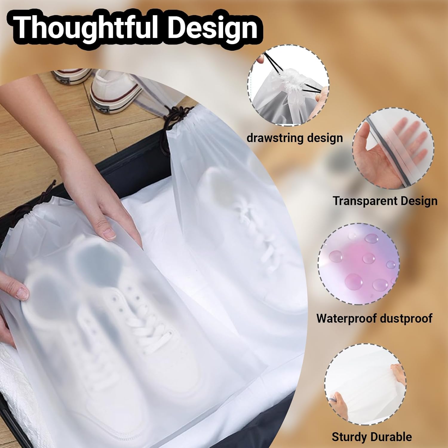 10-Pack Shoe Bags for Travel - 15.7" x 11.8" Large Clear Drawstring Shoe Bags for Packing, Storage - Waterproof，Durable & Reusable Sneaker Shoe Storage Bag - Travel Essentials for Women Men
