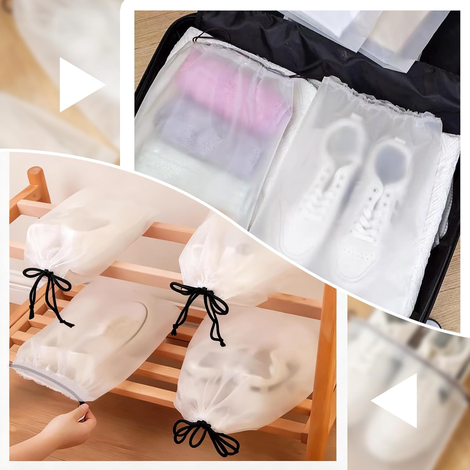 10-Pack Shoe Bags for Travel - 15.7" x 11.8" Large Clear Drawstring Shoe Bags for Packing, Storage - Waterproof，Durable & Reusable Sneaker Shoe Storage Bag - Travel Essentials for Women Men