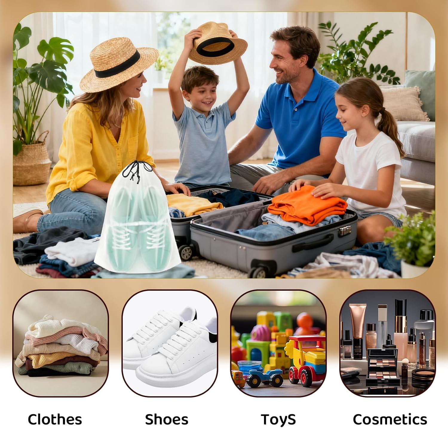 10-Pack Shoe Bags for Travel - 15.7" x 11.8" Large Clear Drawstring Shoe Bags for Packing, Storage - Waterproof，Durable & Reusable Sneaker Shoe Storage Bag - Travel Essentials for Women Men