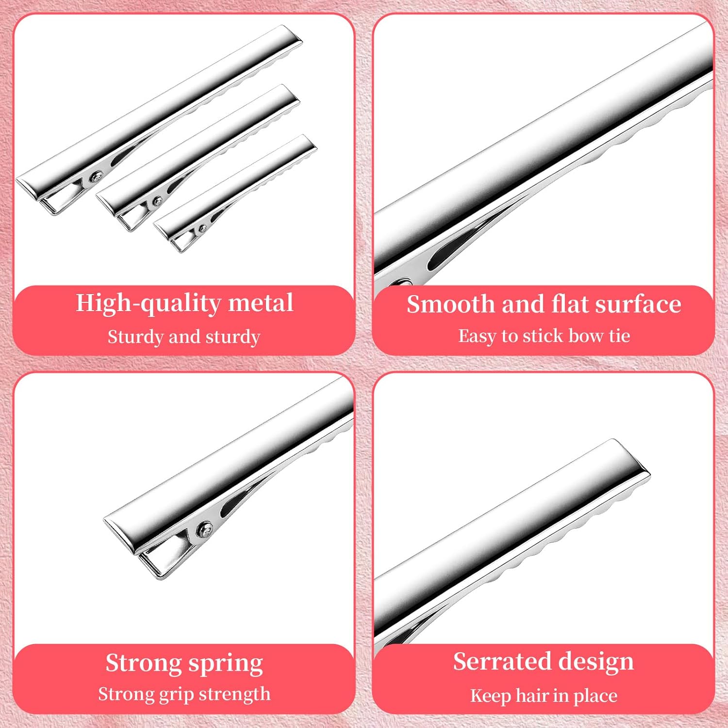 30-Pack Alligator Hair Clips - 3 Sizes 3" 2.2" 1.8" Large Metal Silver Hair Clips for Bow Making, Crafts, Salon Styling - Strong Hold Single Prong Hair Grip for Women & Girls Hairdresser