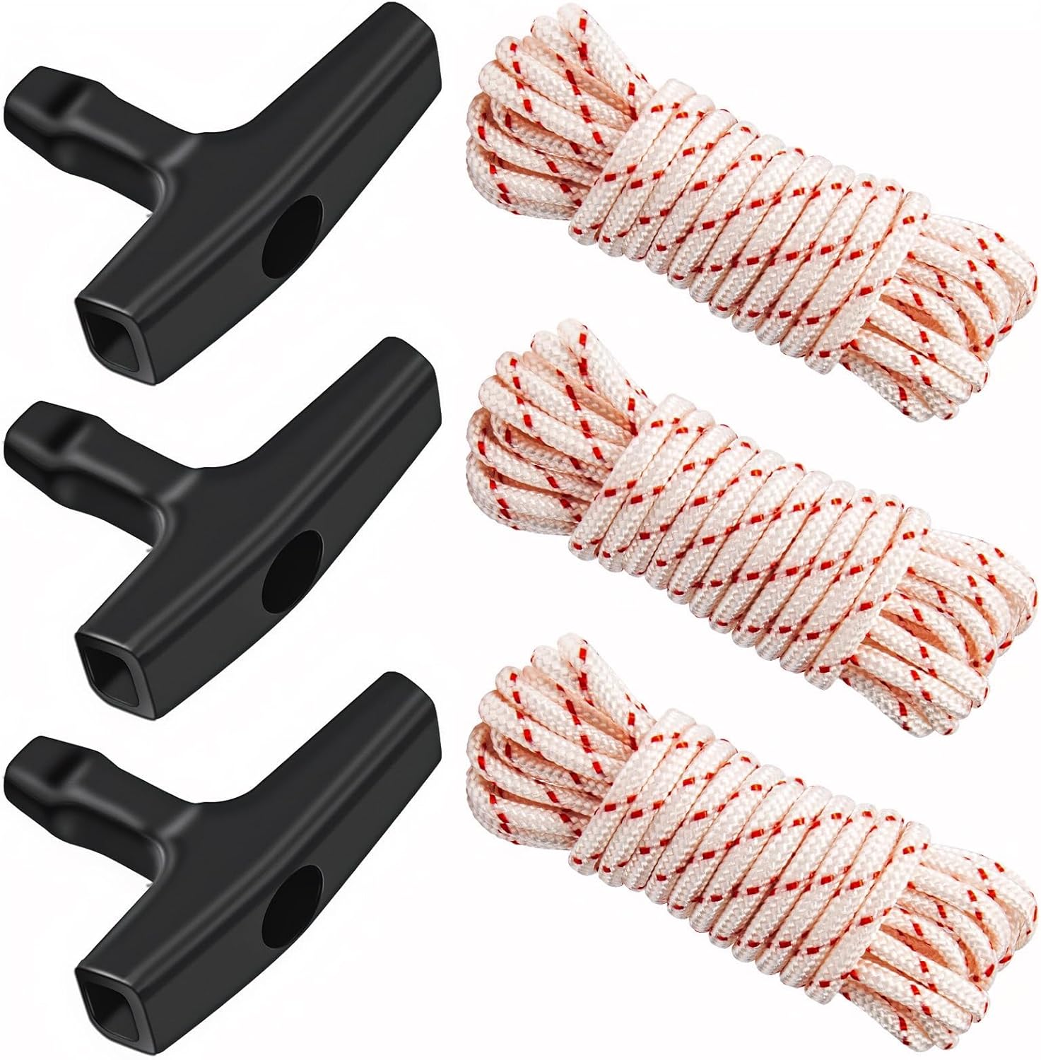 3 Pack, 10 ft x 9/64" 3.5mm Pull Cord Rope with Handle, Premium Starter Rope with High Tensile Strength, Universal Pull Cord Replacement for Lawn Mower, Generator, Chainsaw, and Small Engine