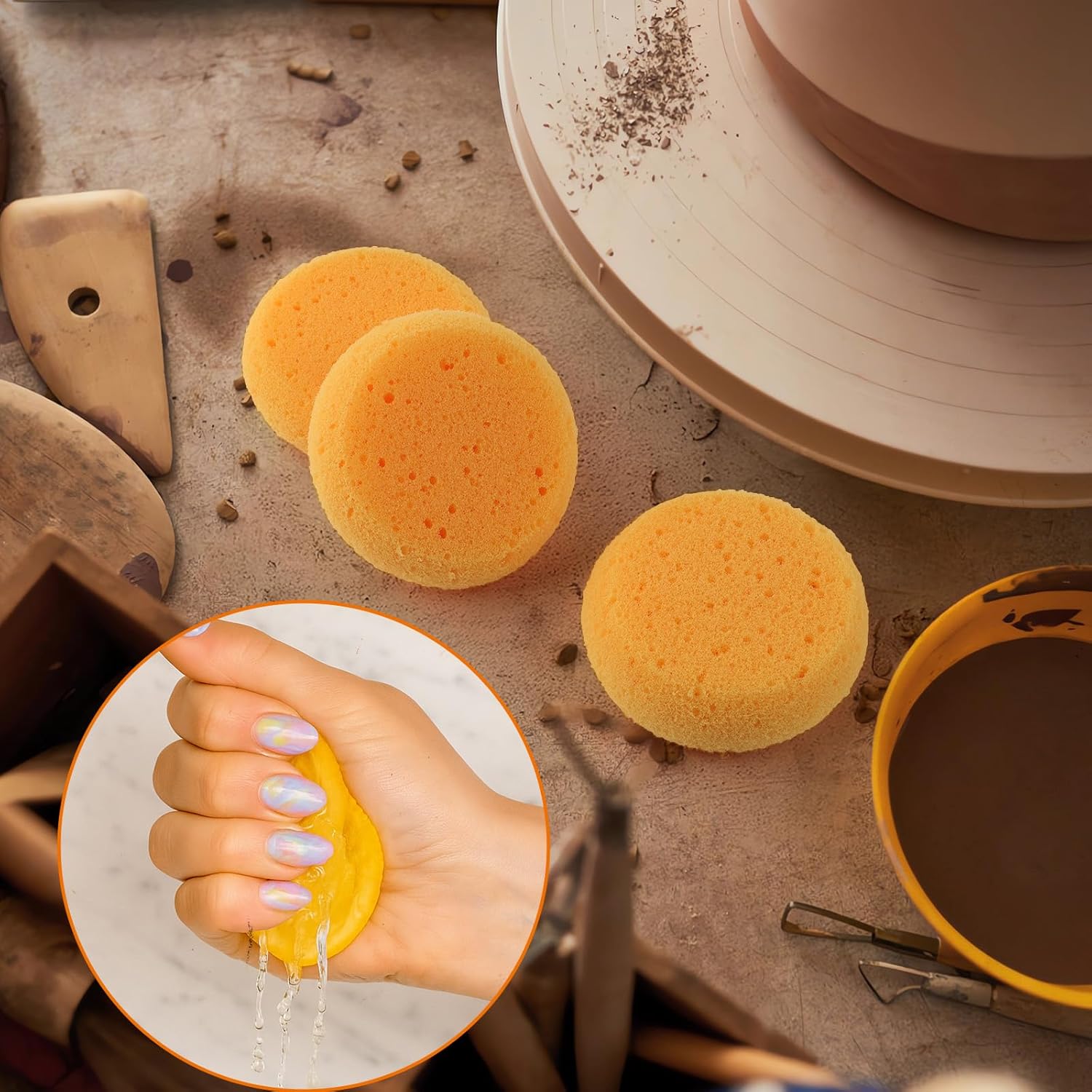 10-Pack Pottery Sponges - 3'' Round Painting Sponge - Soft Elasticity Clay Sponges - Artists Sponge for Face Painting Pottery Ceramics Art Crafts, Also Work as Water Absorption Cleaning Soap Sponge