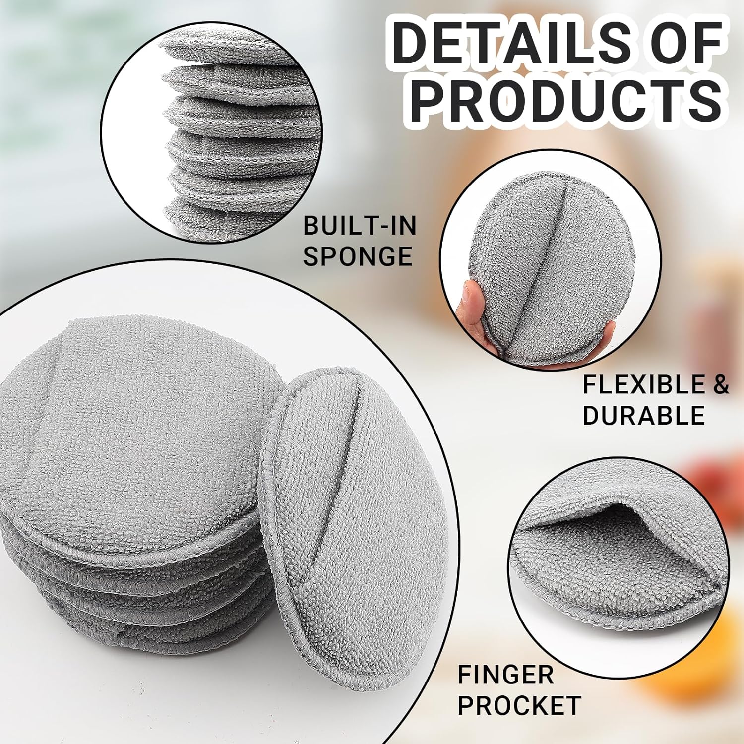 6Pcs 5'' Wax & Oil Applicator Pads - Reusable Microfiber Cleaning Pad - Scratch-Free Sponge Pads for Cutting Board Maintenance, Versatile Home Polishing - Machine Washable for Long-Term Use