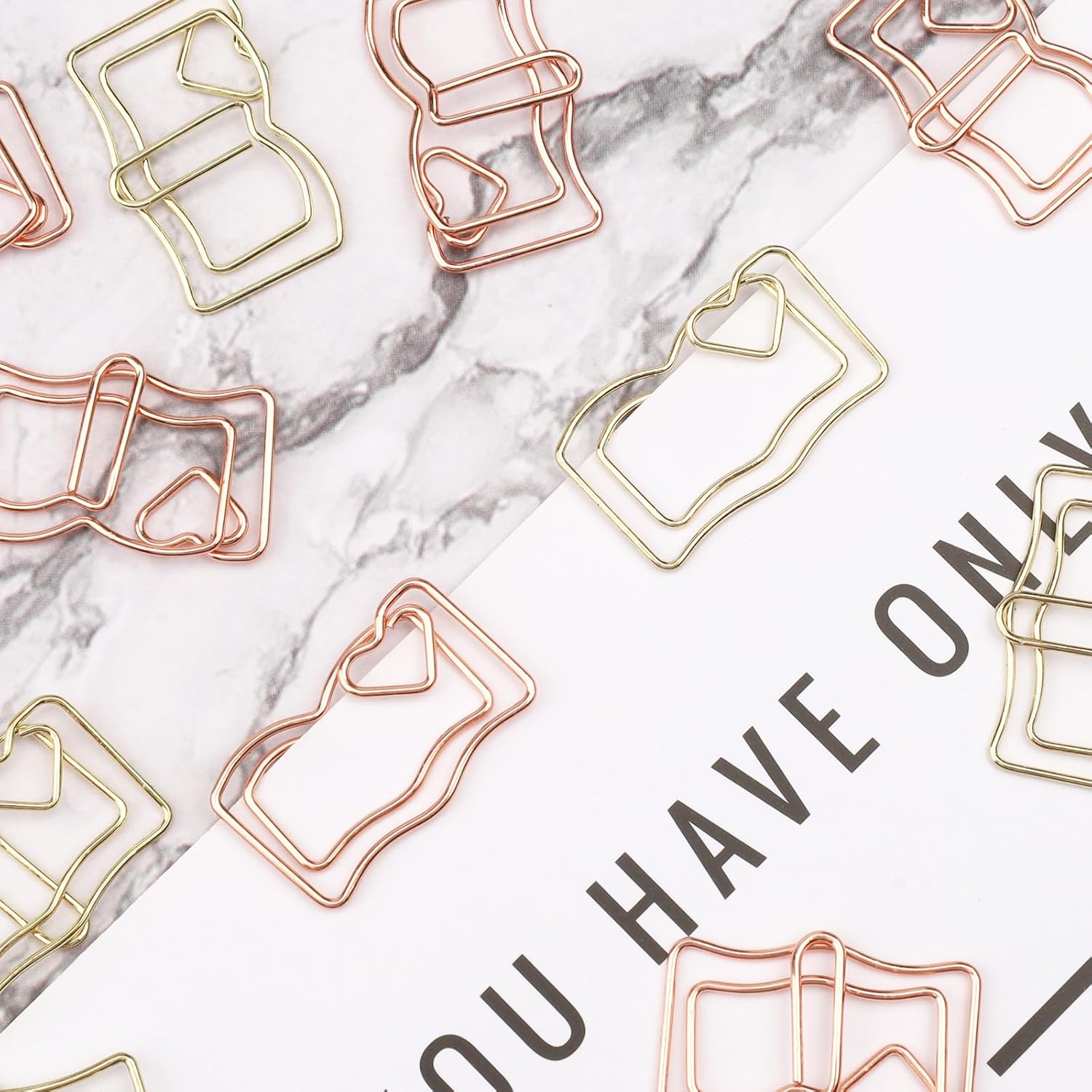 40-Pack Book-Shaped Paper Clips - Rose Gold & Gold Decorative Planner Clips Paperclips 1.18" for Office, School, Wedding, Journals - Cute Bookmark Clips for Gifts & Stationery Supplies