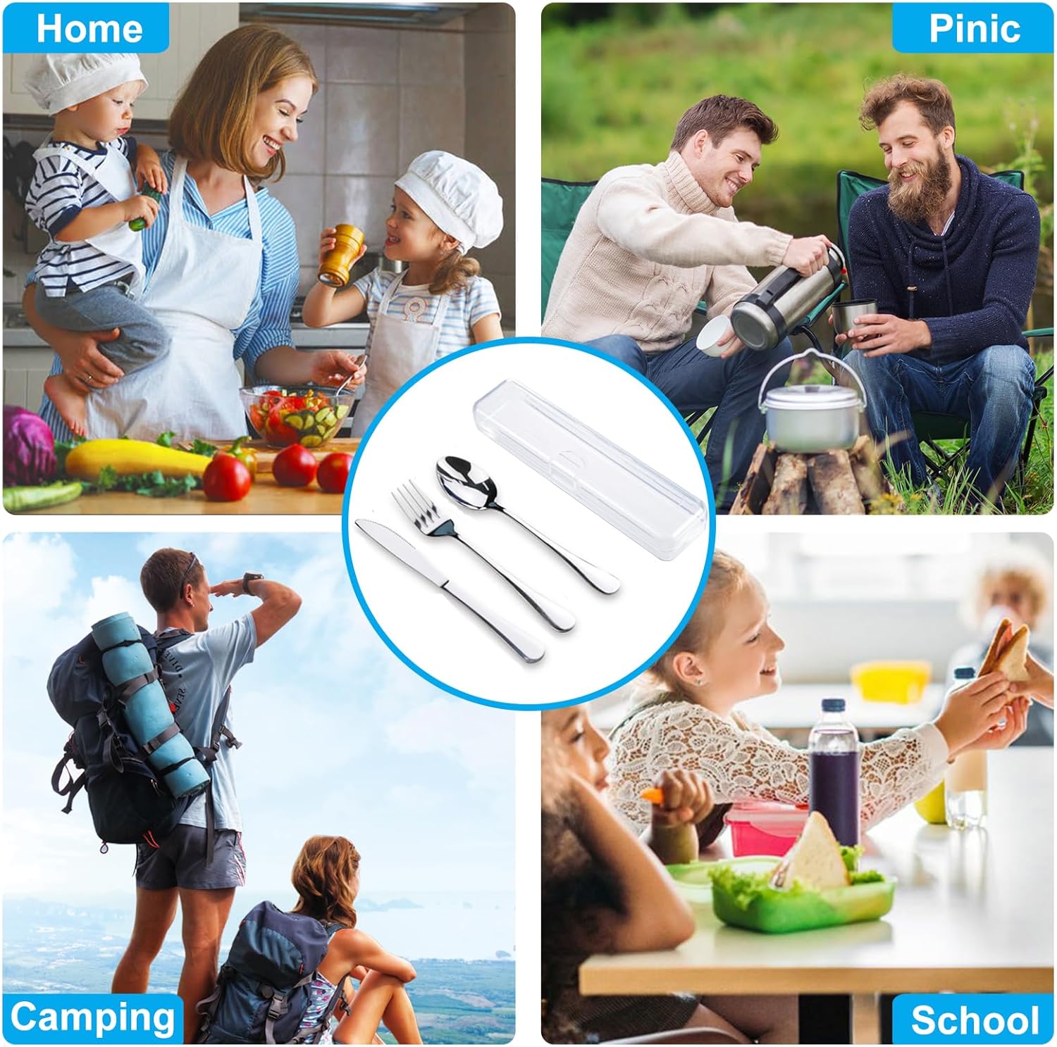 Travel Utensils With Case, Stainless Steel Reusable Portable Utensils Set With Case, Travel Silverware Set