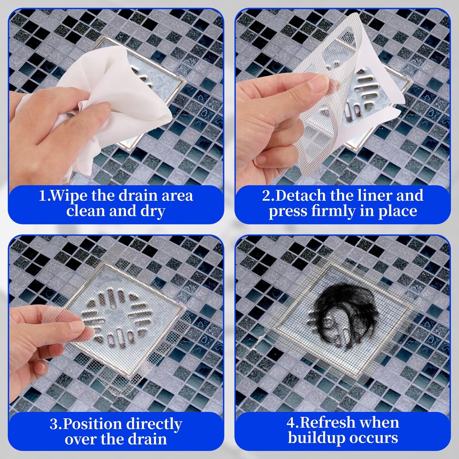 100PCS Disposable Shower Drain Hair Catcher - 4 Inch Hair Catcher Shower Drain - Drain Cover Mesh Stickers for Human & Pet Hair - Bathtub, Bathroom, Kitchen Sink, Laundry Floor Drain Filters Grey