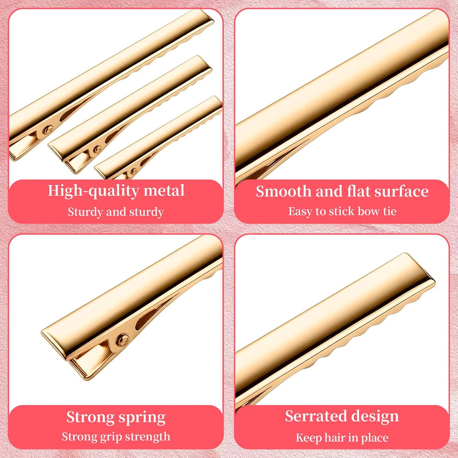 30-Pack Alligator Hair Clips - 3 Sizes 3" 2.2" 1.8" Large Metal Golden Hair Clips for Bow Making, Crafts, Salon Styling - Strong Hold Single Prong Hair Grip for Women & Girls Hairdresser