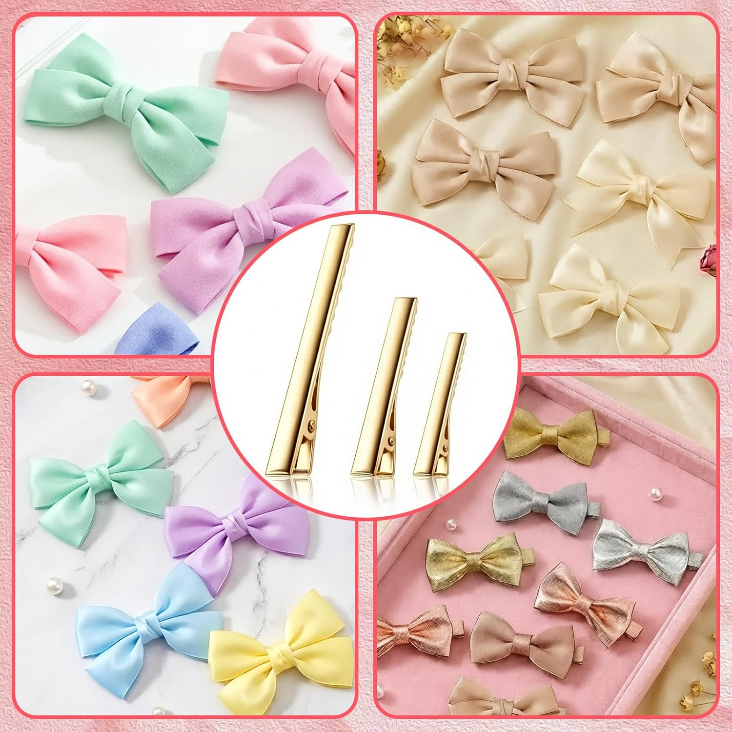 30-Pack Alligator Hair Clips - 3 Sizes 3" 2.2" 1.8" Large Metal Golden Hair Clips for Bow Making, Crafts, Salon Styling - Strong Hold Single Prong Hair Grip for Women & Girls Hairdresser