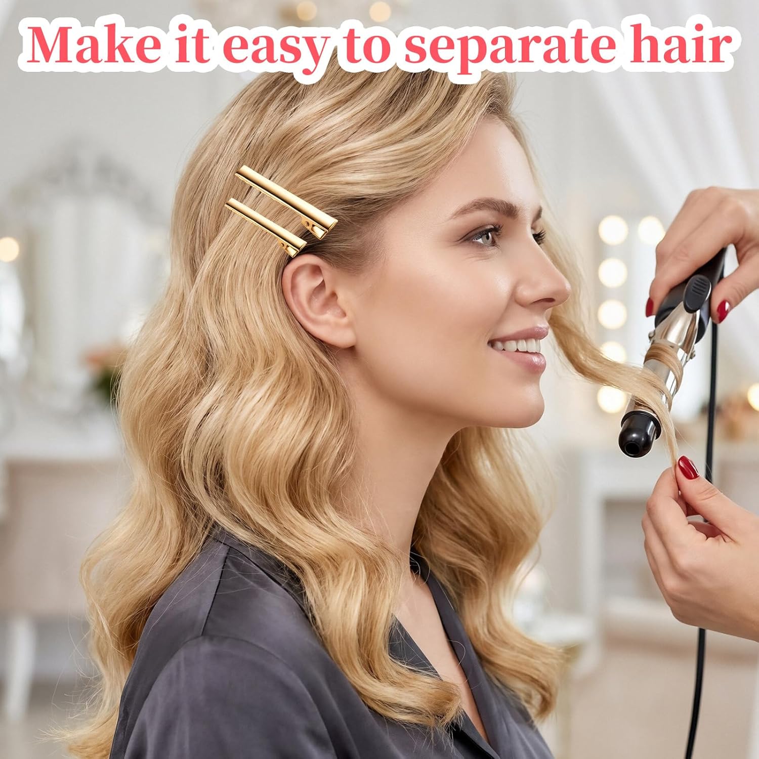30-Pack Alligator Hair Clips - 3 Sizes 3" 2.2" 1.8" Large Metal Golden Hair Clips for Bow Making, Crafts, Salon Styling - Strong Hold Single Prong Hair Grip for Women & Girls Hairdresser