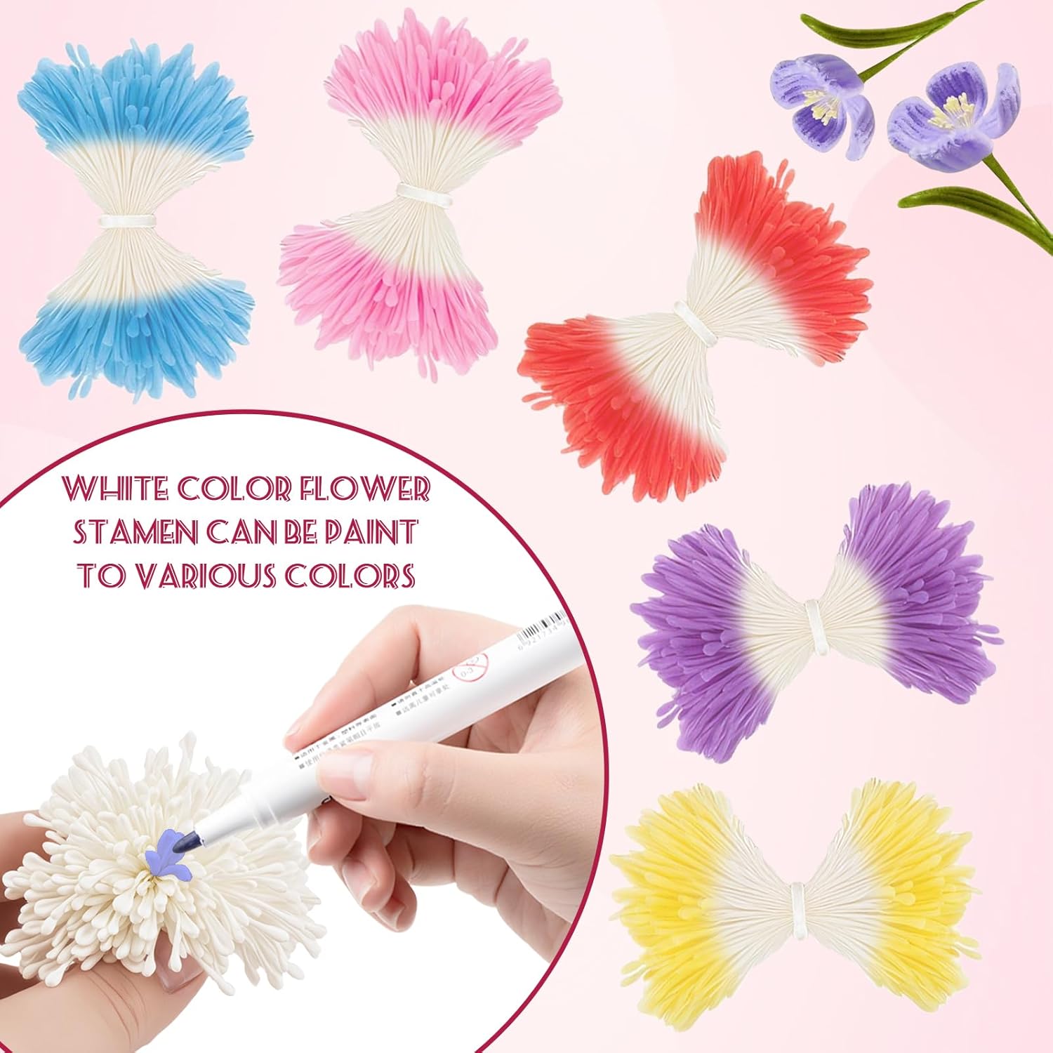 350Pcs 3mm White Matte Double Heads Flower Stamen Pistil for Flower Making Scrapbook Decoration Handmade Artificial Flower Pistil Matt-Like Floral Stamens for DIY Card Making Decor