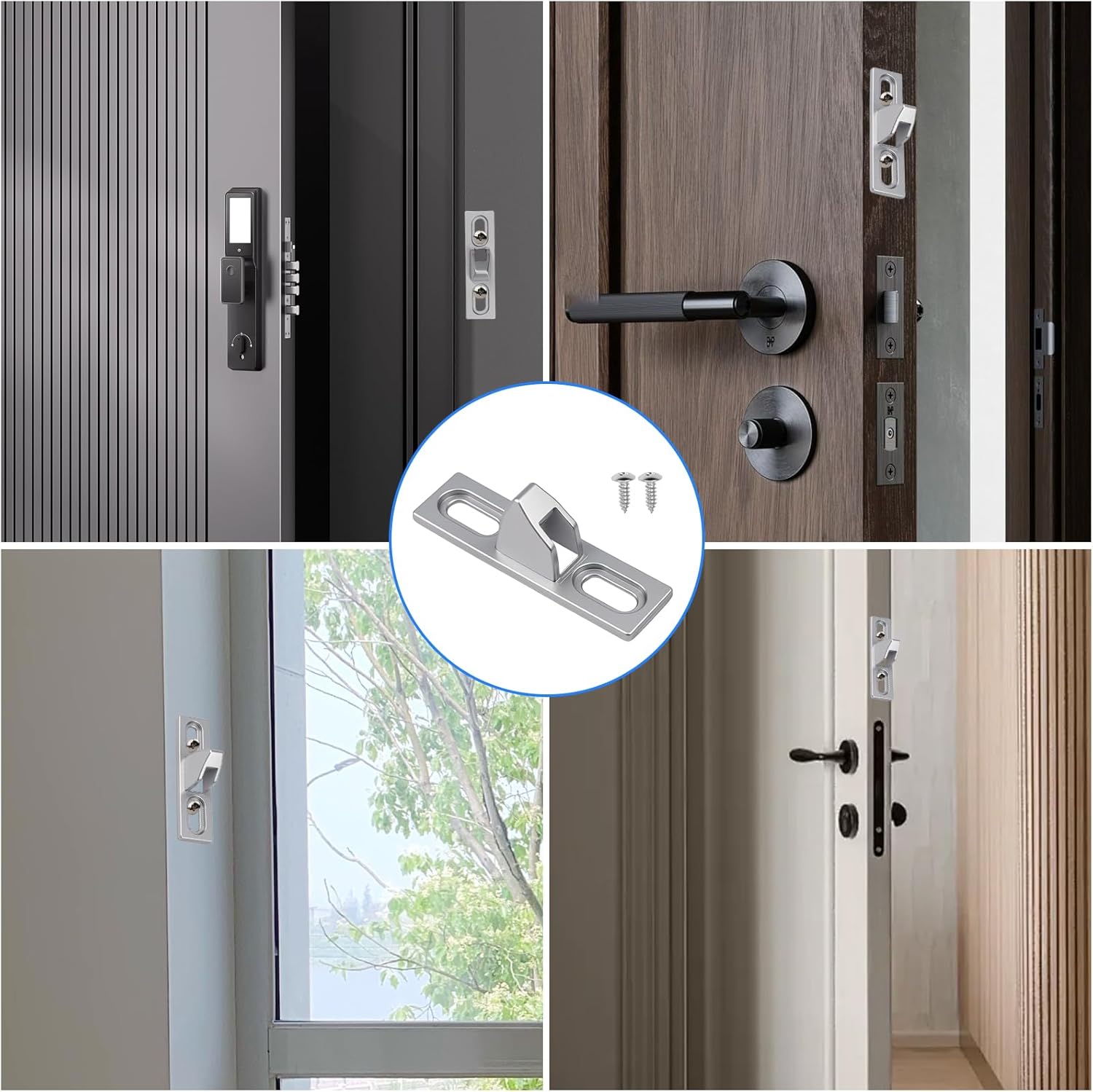 Sliding Door Keeper 1Set Chrome Plated Sliding Glass Lock with mounting Screws Slide Sliding Door Lock Latch Hardware Replacement for Various Sliding Patio Door