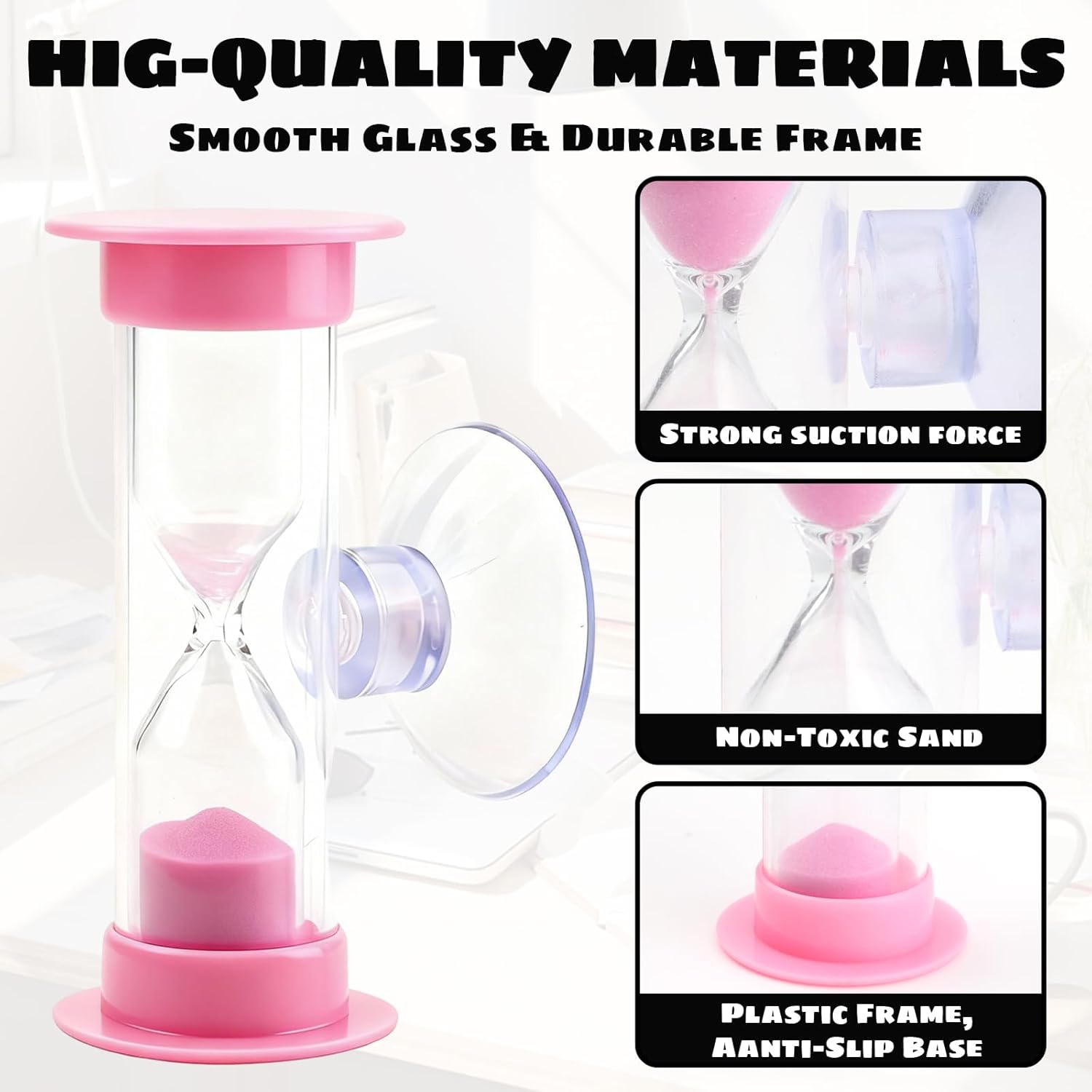 2-Pack 2 Minute Hourglass Sand Timer with Suction Cup - Unbreakable Sucker Sand Clock Timer 2 min -Plastic Mini Sand Watch -Reminde Kids Brushing Time