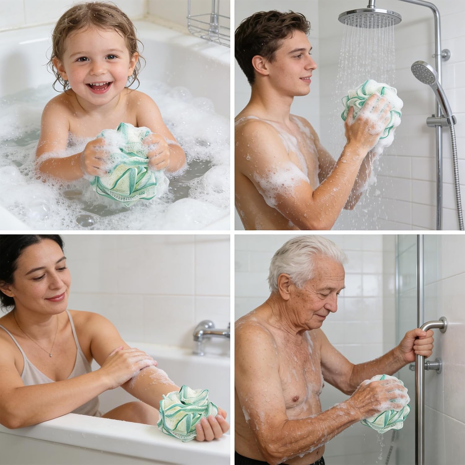 2 Pack Loofah Sponge Shower Loofahs - 2 Colors Bath Sponges Mesh Balls for Body Scrubber - Exfoliator Wash Back Scrubber Bathroom Men Women - Scrubbers Cleaning Bathing Accessories
