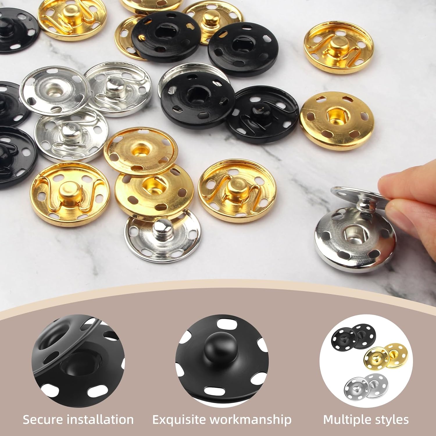 1Inch/25mm Large Sew on Snap Buttons 24Set Sew-on Snaps Sewing Snaps for Fabric, Metal Snaps Fasteners Press Studs Buttons for Sewing Clothing,3 Colors