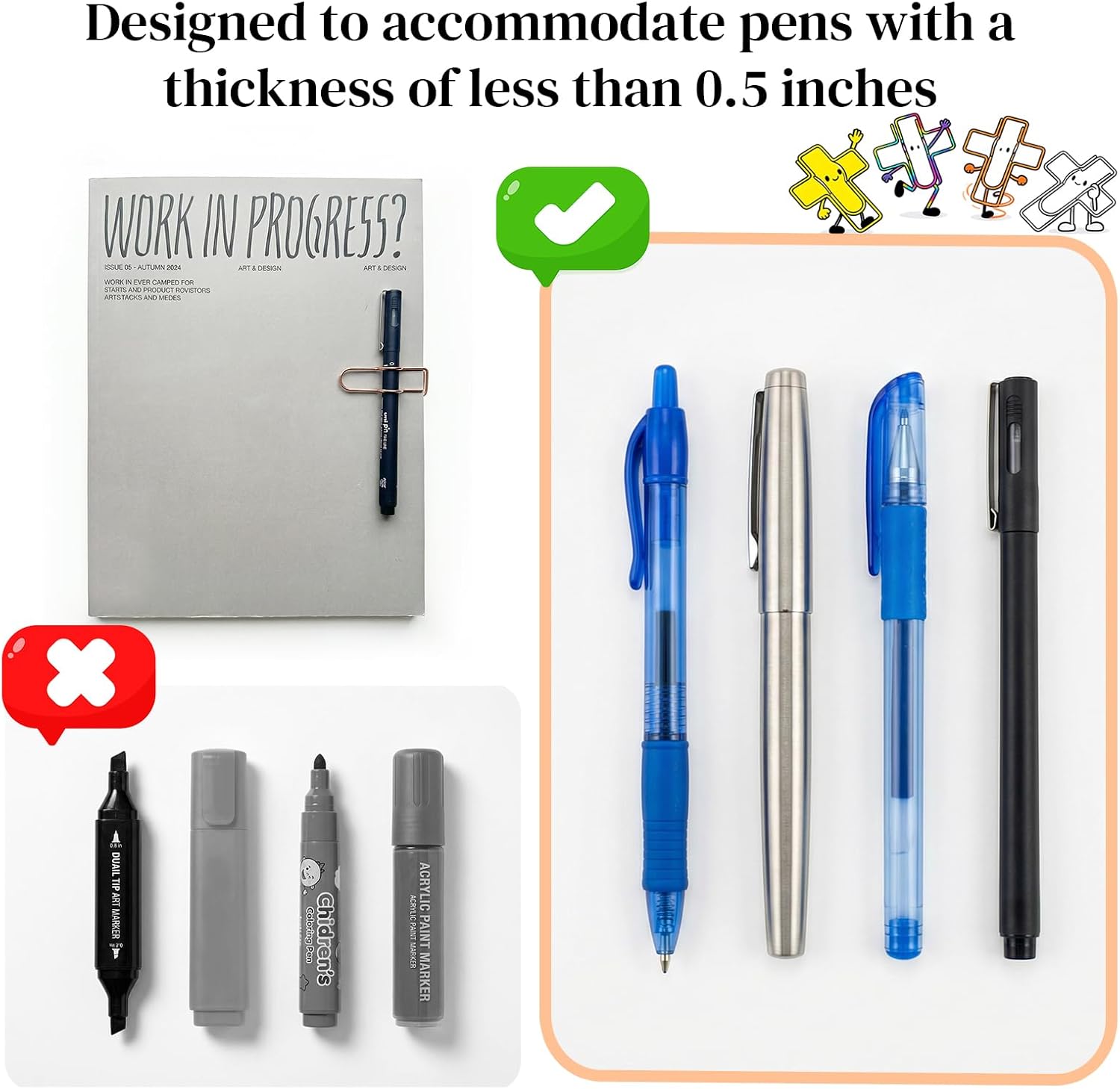 Paperclip Pen Holder, Metal Pen Holder for Notebook - 8 Pcs Cross Shaped Pen Clips Planner Accessories Office Supplies Only for Pens with a Thickness of Less Than 0.5 Inches