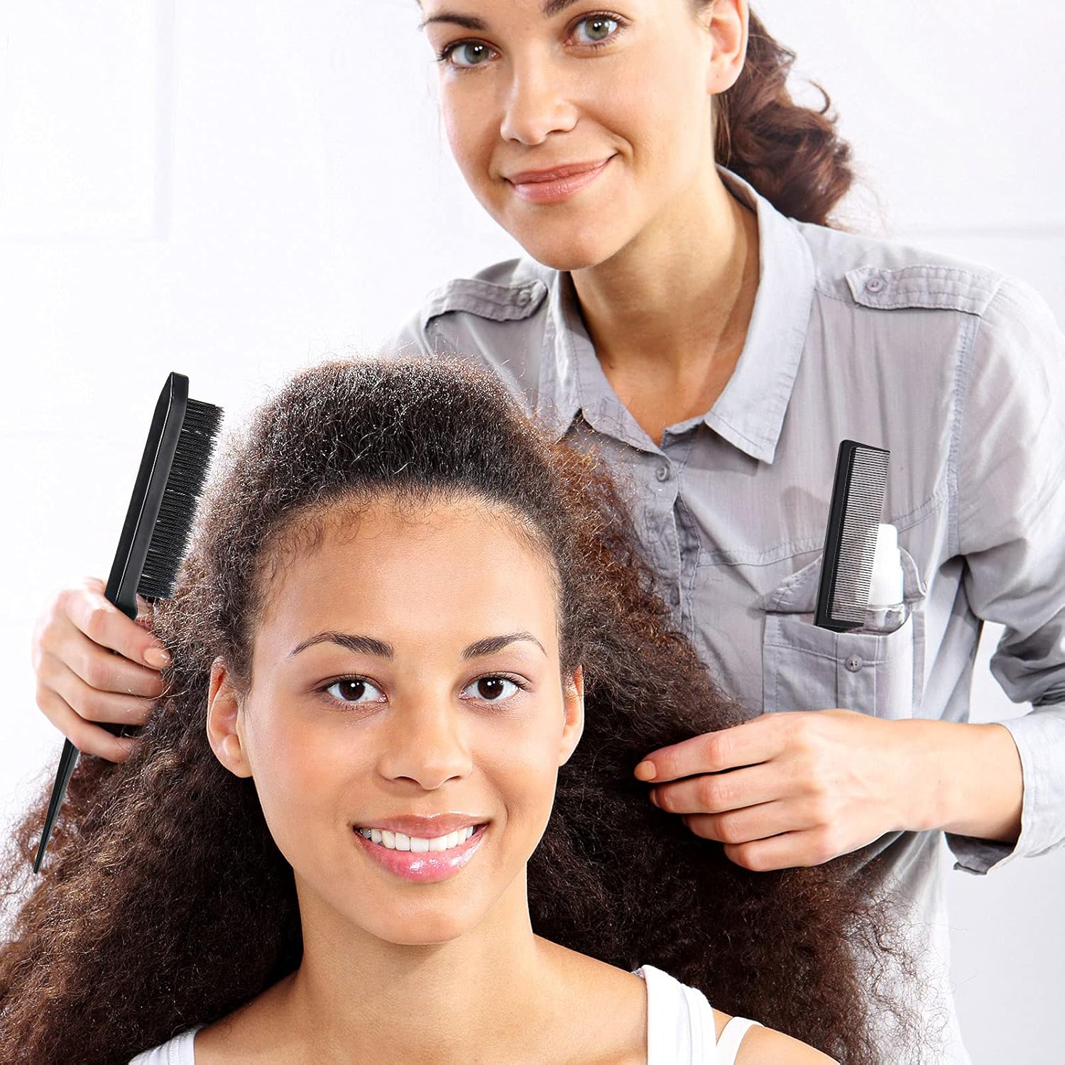 3 Pcs Slick Back Hair Brush Set Bristle Brush Edge Control Teasing Comb for Women Black Hair Black