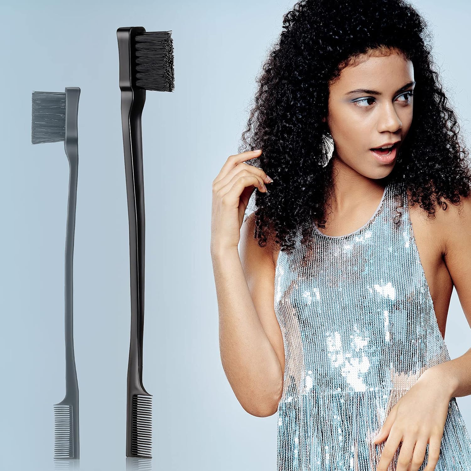 3 Pcs Slick Back Hair Brush Set Bristle Brush Edge Control Teasing Comb for Women Black Hair Black