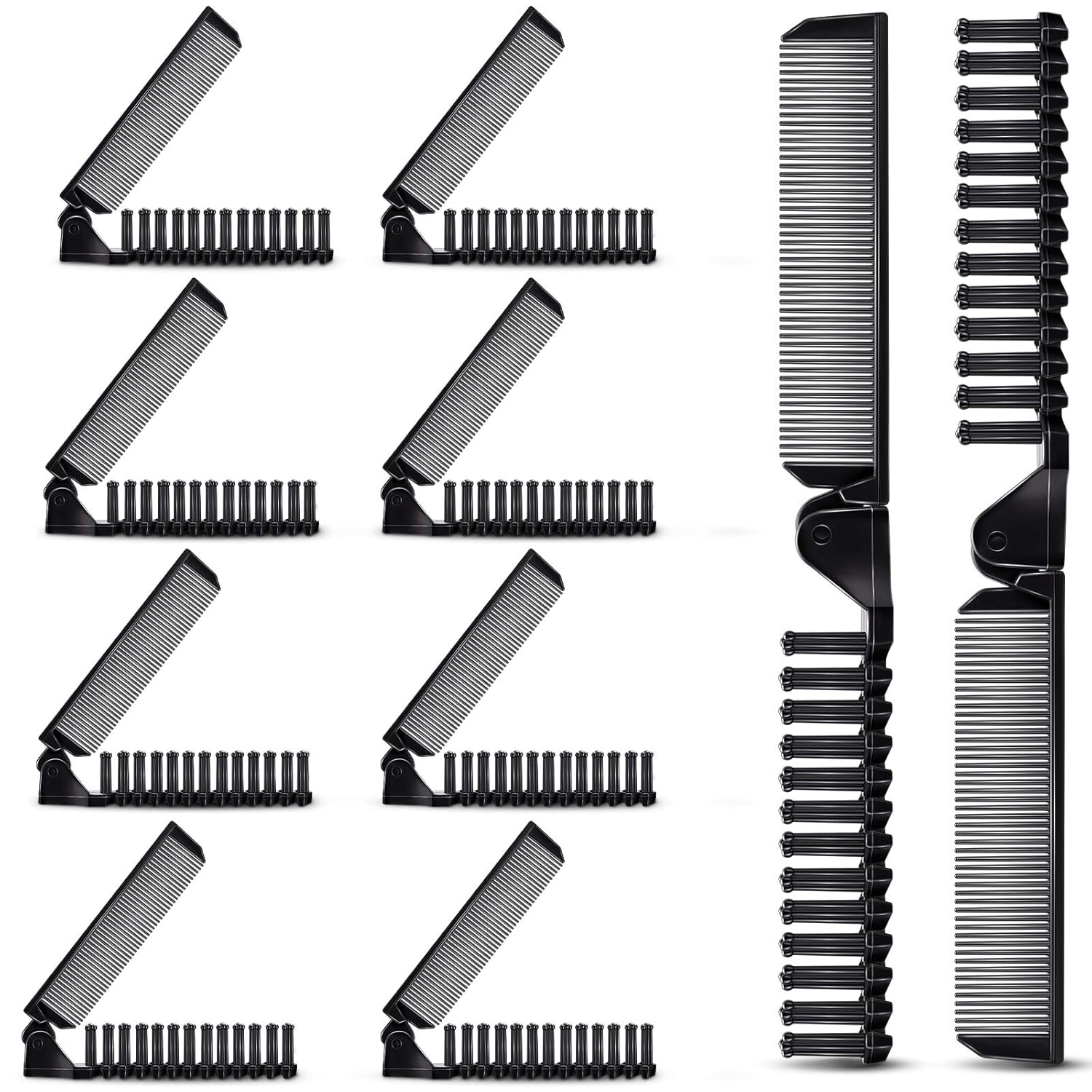 10 Pcs Portable Travel Folding Comb Brush Combo Compact Foldable Hair Brush Pocket Size Comb Double Headed for Women Men Homeless Hotel Shelter Nursing Home Charity Church Black