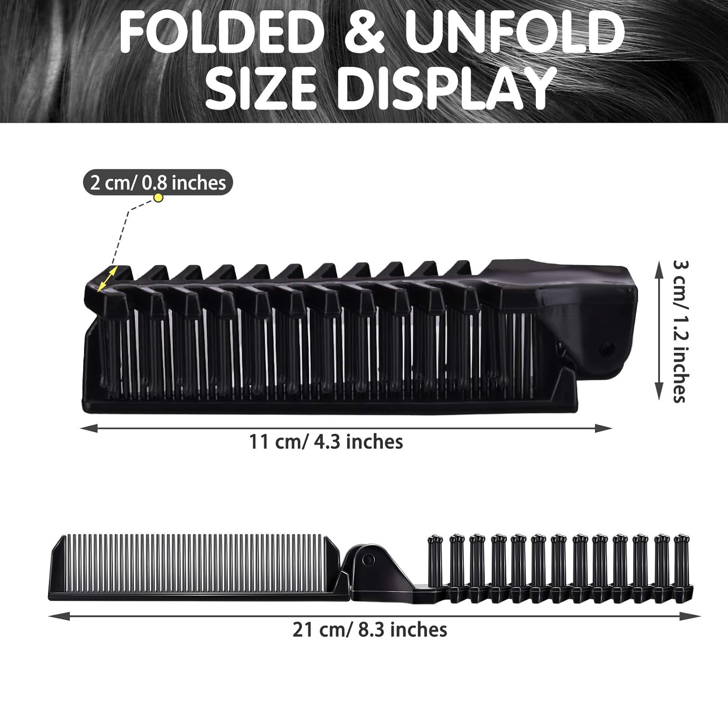 10 Pcs Portable Travel Folding Comb Brush Combo Compact Foldable Hair Brush Pocket Size Comb Double Headed for Women Men Homeless Hotel Shelter Nursing Home Charity Church Black