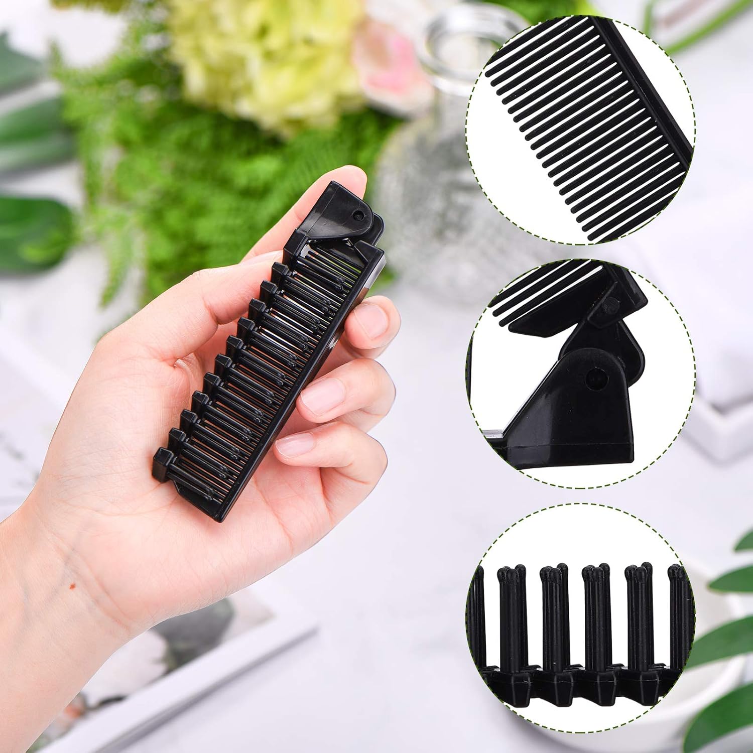 10 Pcs Portable Travel Folding Comb Brush Combo Compact Foldable Hair Brush Pocket Size Comb Double Headed for Women Men Homeless Hotel Shelter Nursing Home Charity Church Black