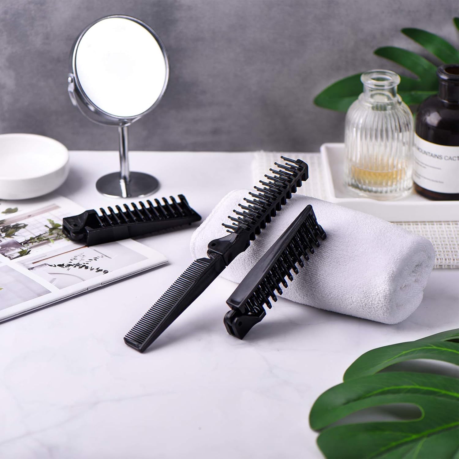 10 Pcs Portable Travel Folding Comb Brush Combo Compact Foldable Hair Brush Pocket Size Comb Double Headed for Women Men Homeless Hotel Shelter Nursing Home Charity Church Black