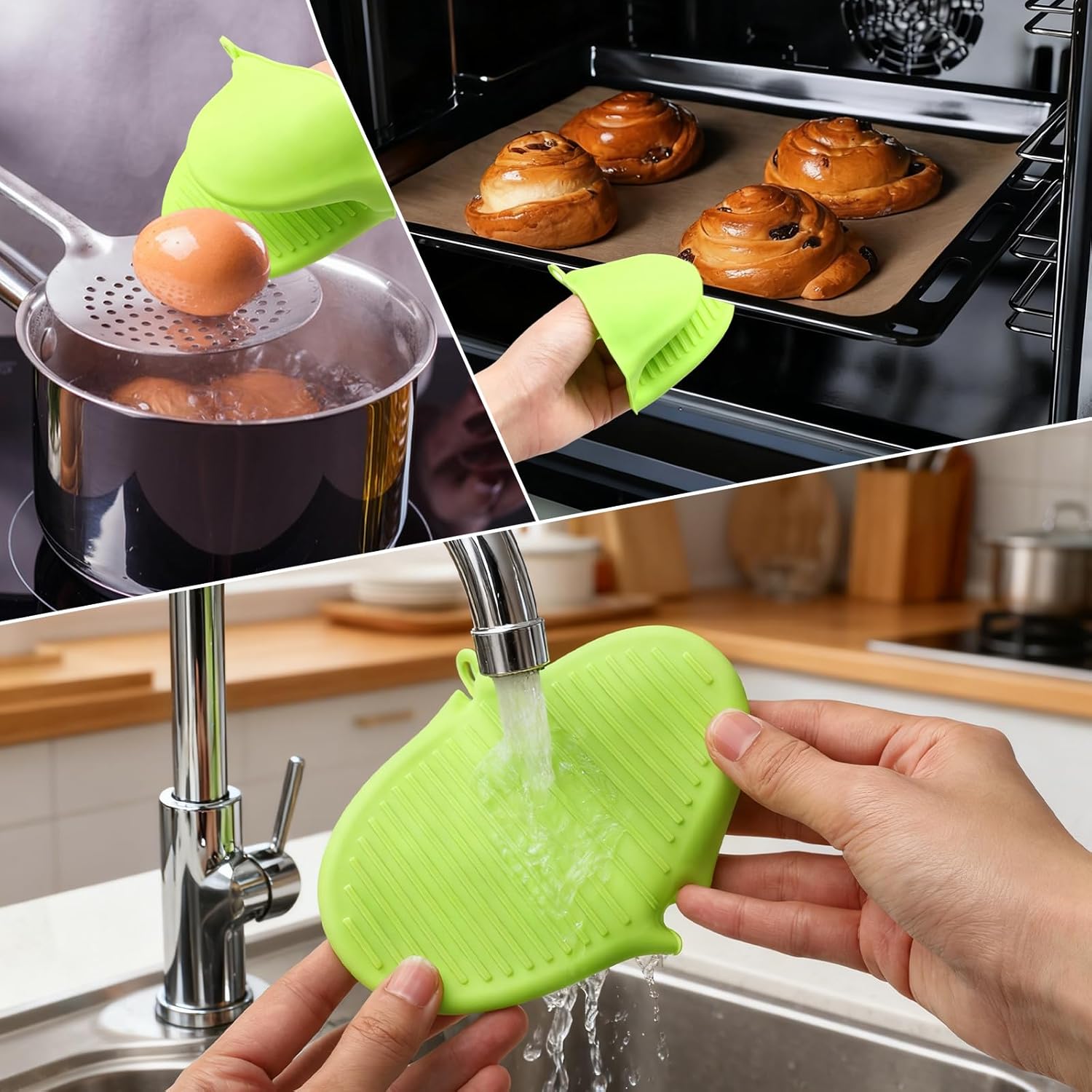 2PCS Silicone Oven Mitts - Heat Resistant Thick Potholders for Kitchen - Non-Slip Rubber Oven Glove Kitchen Mittens - Cute Pot Holders for Grill, Pizza Stone, Air Fryer, Dishwasher Safe Green