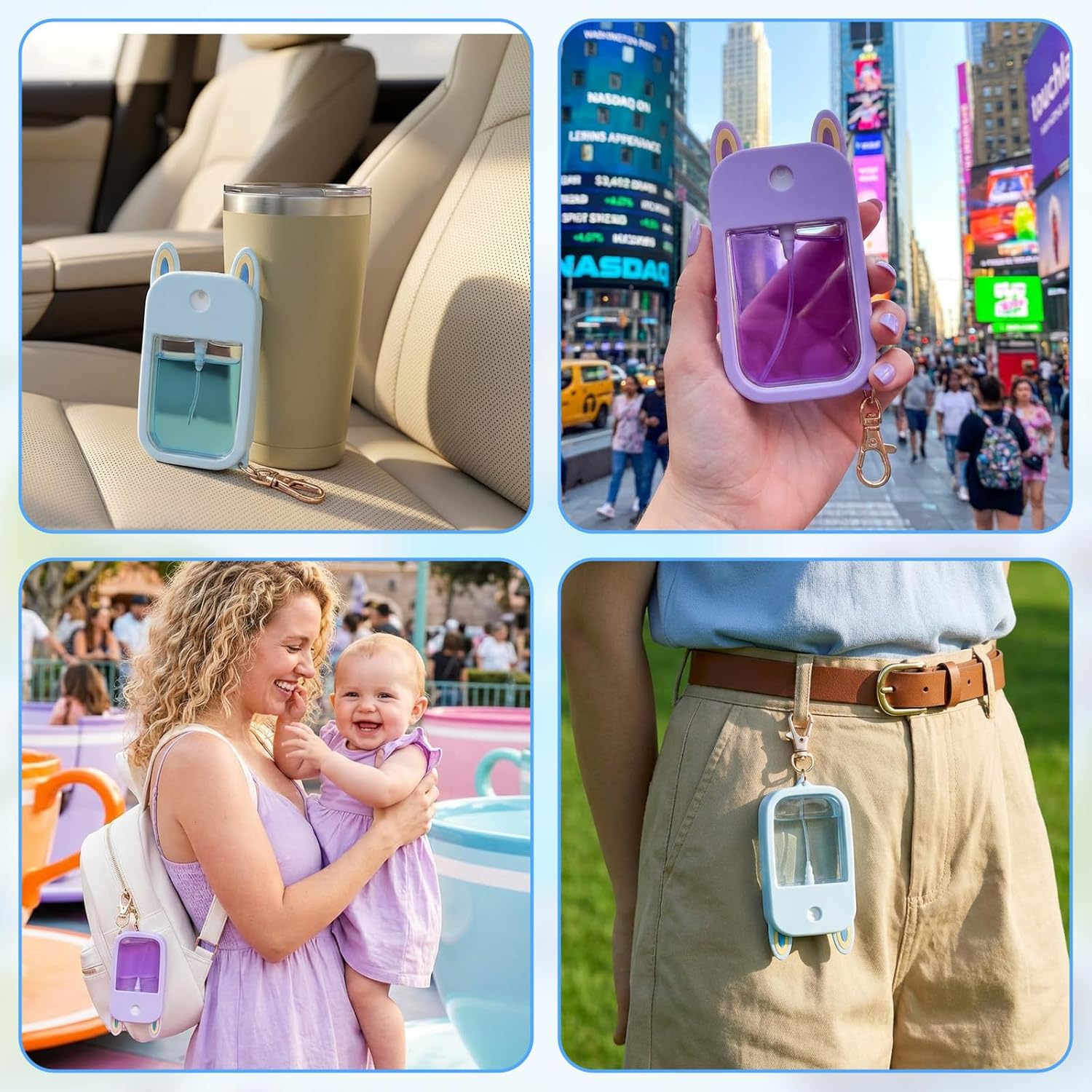 2-Pack Hand Sanitizer Spray Case Compatible with Touchland, Silicone Travel Hand Sanitizer Case Holder with Keychain for Touch Land Mist Cases 1FL. OZ - Blue,Purple
