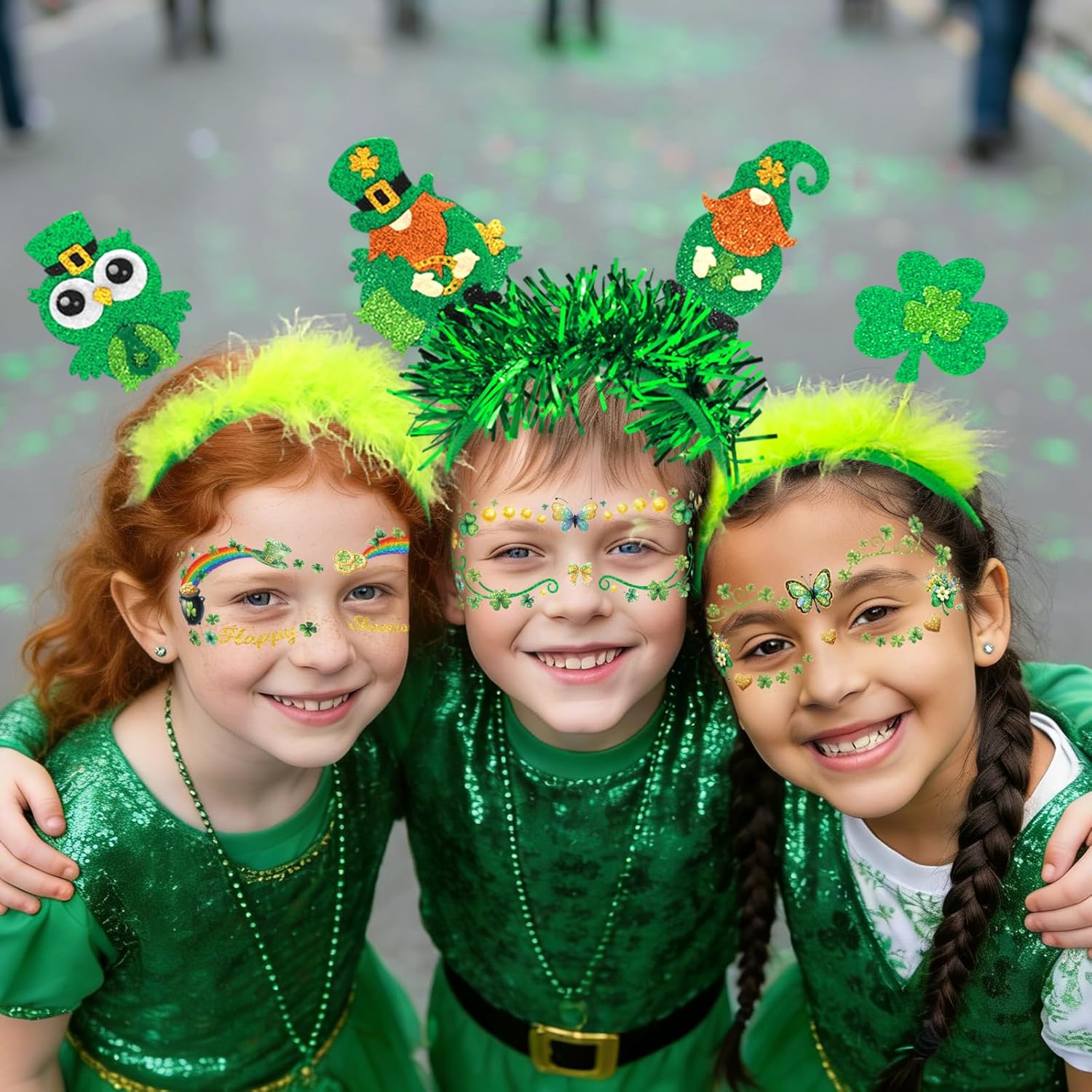 Ceiba Tree St. Patrick's Day Face Stickers Temporary Tattoos 10 Sheets Saint Patrick's Day Irish Shamrock Clover Make up Accessories for Women Kids Party Favors Decorations