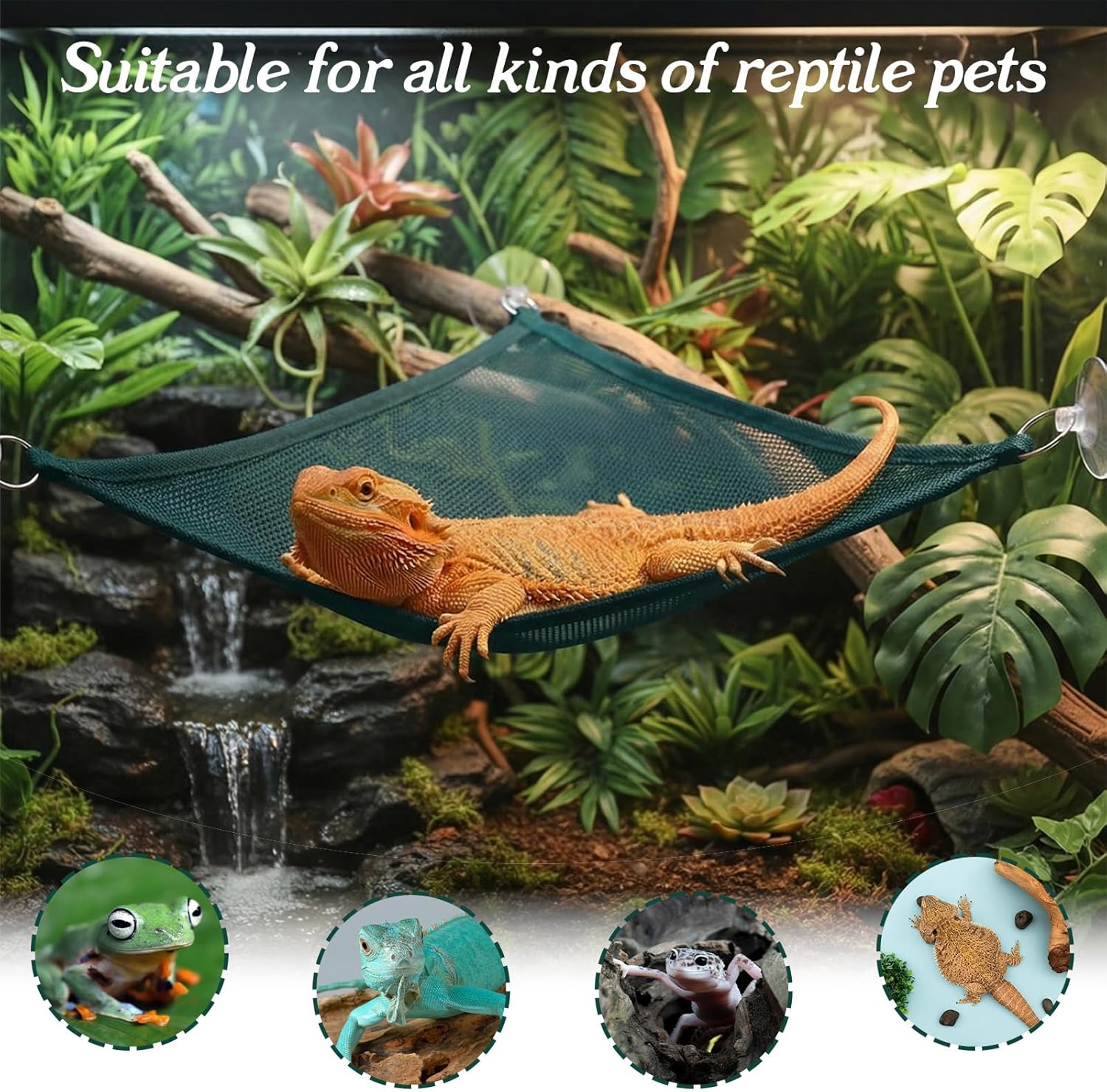 2Pcs Reptile Hammock - Breathable Mesh Bearded Dragon Hammock Lizard Tank Accessories Triangle Geckos Hammocks for Bearded Dragons Snakes Axolotls Green