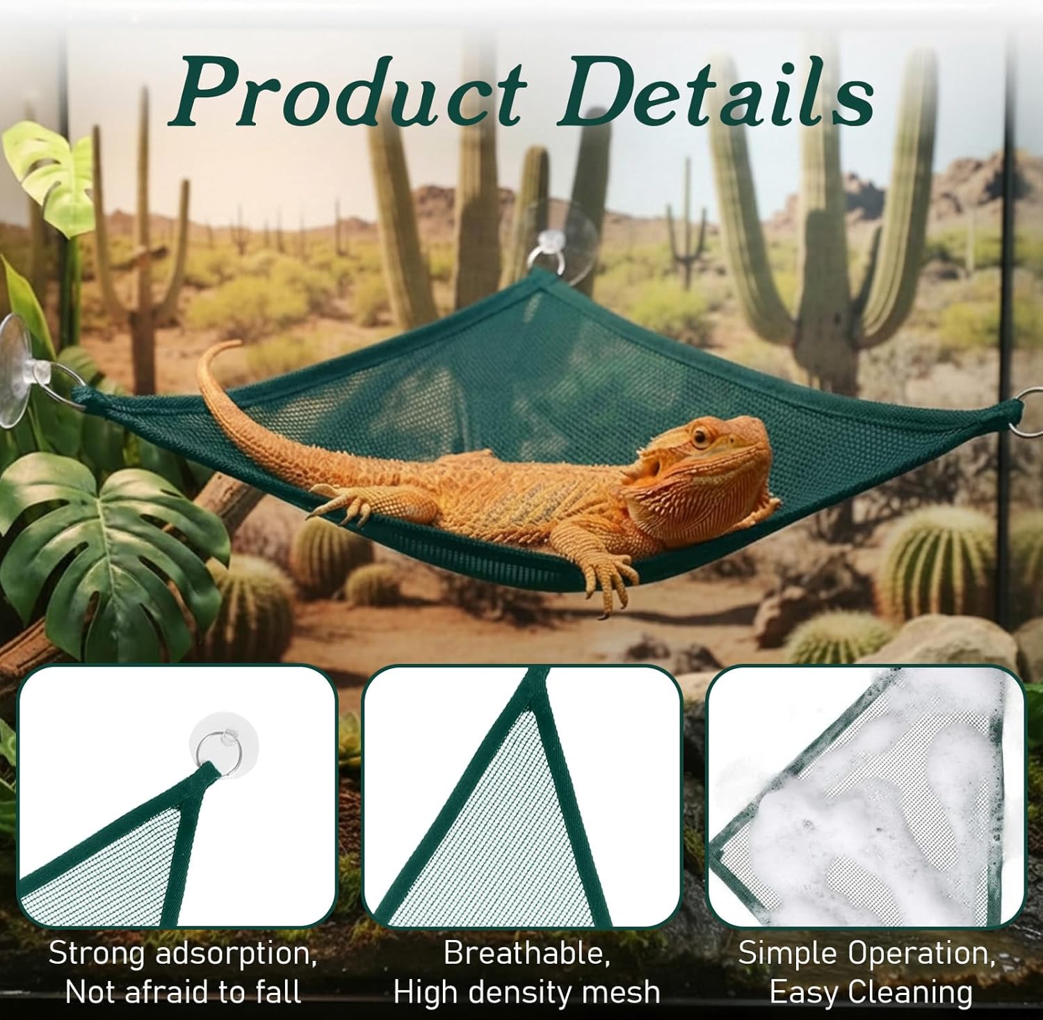 2Pcs Reptile Hammock - Breathable Mesh Bearded Dragon Hammock Lizard Tank Accessories Triangle Geckos Hammocks for Bearded Dragons Snakes Axolotls Green