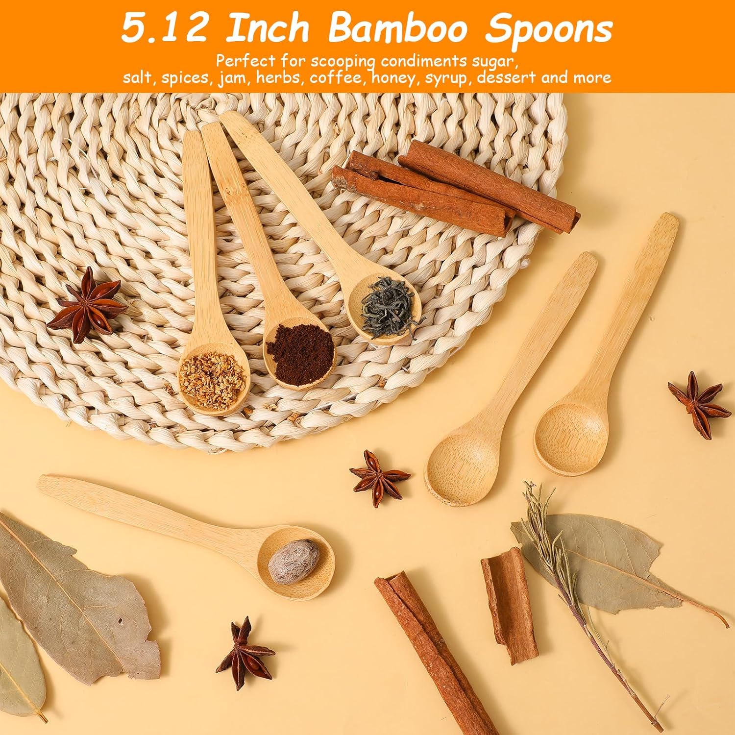 6PCS Bamboo Spoons, Mini Wooden Spoons 5.12 Inch, Multi-purpose Small Teaspoons for Condiments Spices Honey Ice Cream Coffee Kitchen & Serving Utensils