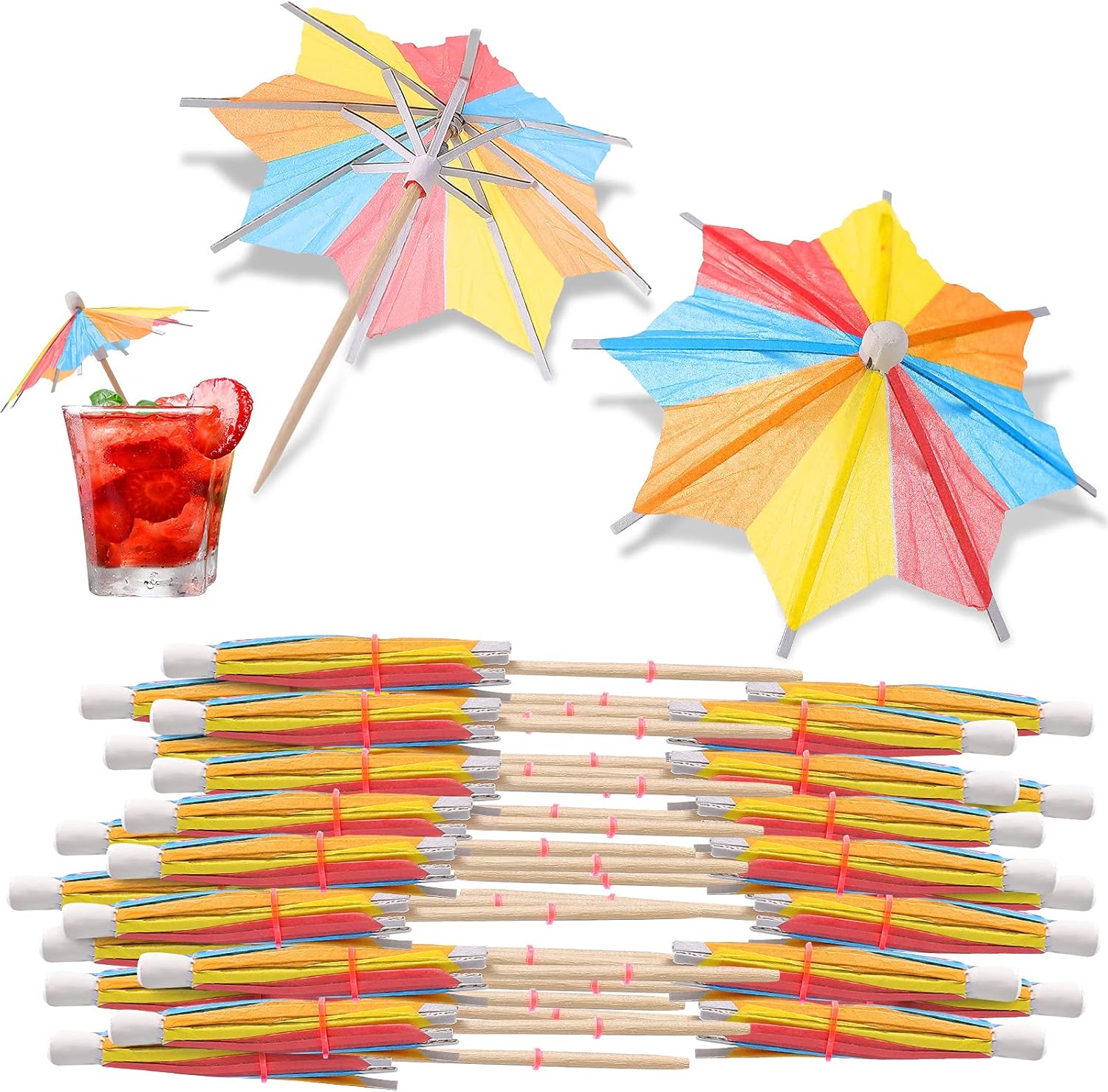 40 Pieces Drink Umbrellas Cocktail Accessories Colorful Tropical Tree Paper Umbrellas Drink Picks Bamboo Toothpicks Handmade for Bar Hawaii Party Decoration Christmas Party Favors Classic Colors
