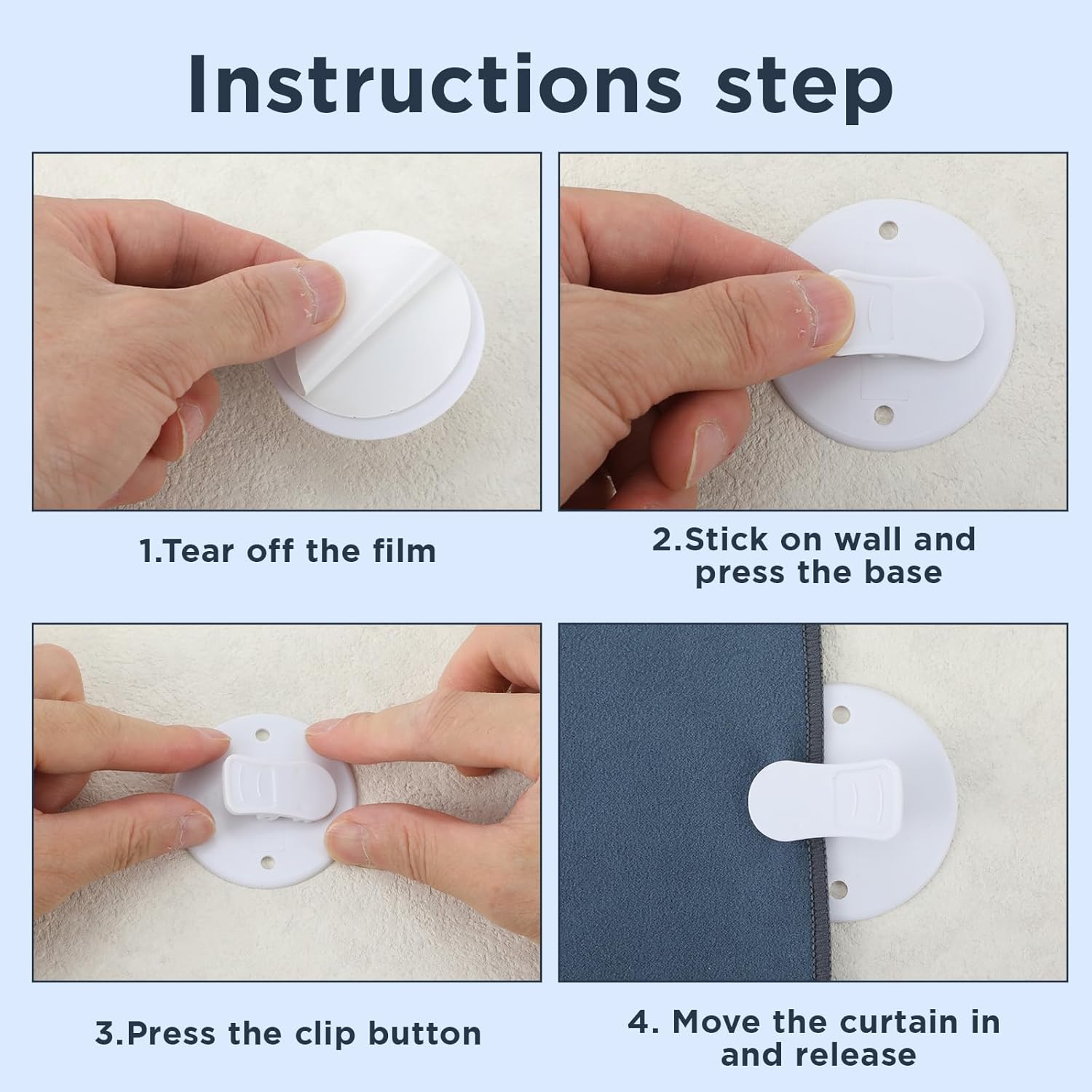 4Pcs Shower Curtain Clips to Wall, Self Stick Shower Clips for Curtain Closer for Avoid Water Splashing Windproof Out White