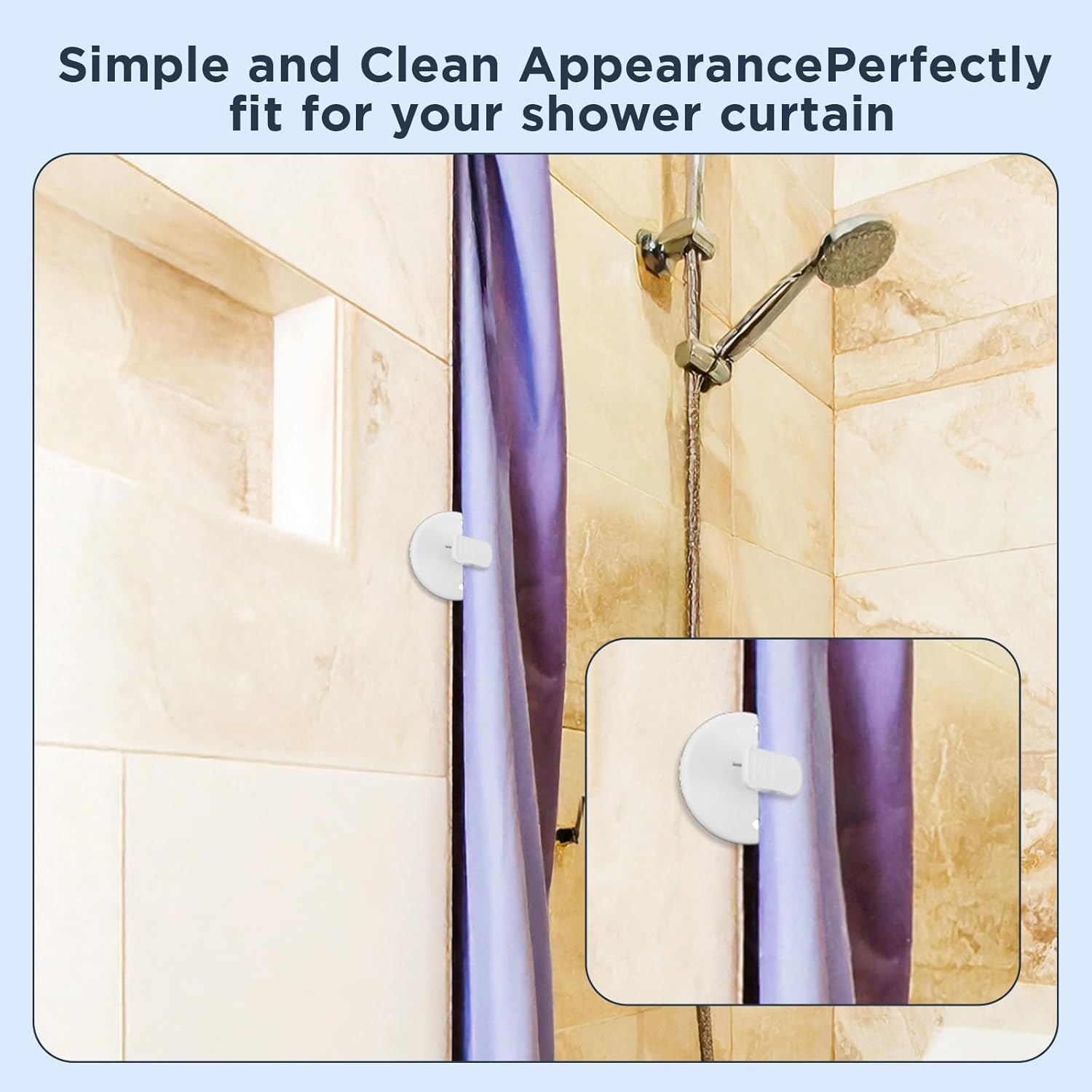 4Pcs Shower Curtain Clips to Wall, Self Stick Shower Clips for Curtain Closer for Avoid Water Splashing Windproof Out White