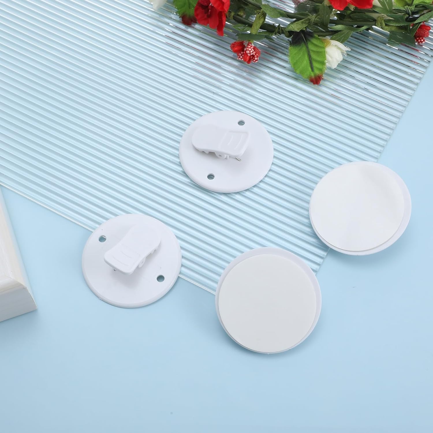 4Pcs Shower Curtain Clips to Wall, Self Stick Shower Clips for Curtain Closer for Avoid Water Splashing Windproof Out White