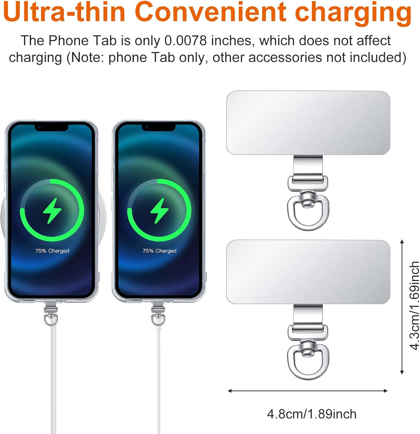 2PCS Rotatable 360° Phone Tether Tab, Stainless Steel Phone Lanyard Tab Rectangle Tether Tabs for Most Full Coverage Cases, Universal Cellphone Wrist Crossbody Strap Silver