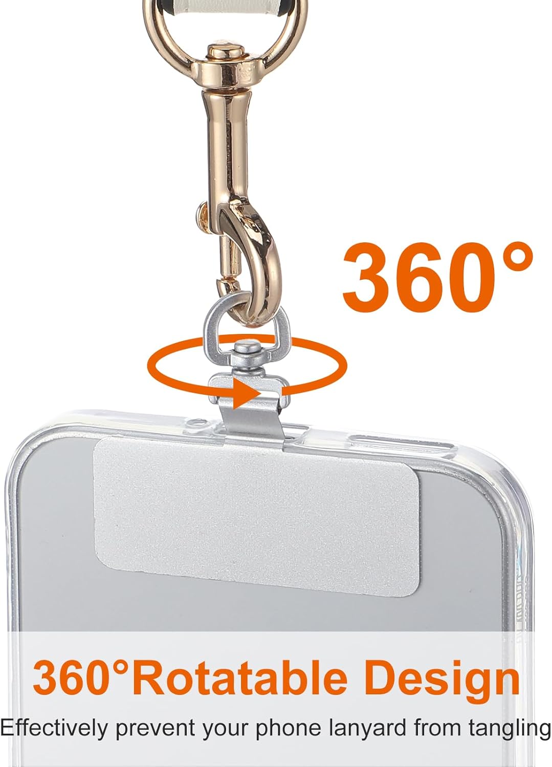 2PCS Rotatable 360° Phone Tether Tab, Stainless Steel Phone Lanyard Tab Rectangle Tether Tabs for Most Full Coverage Cases, Universal Cellphone Wrist Crossbody Strap Silver