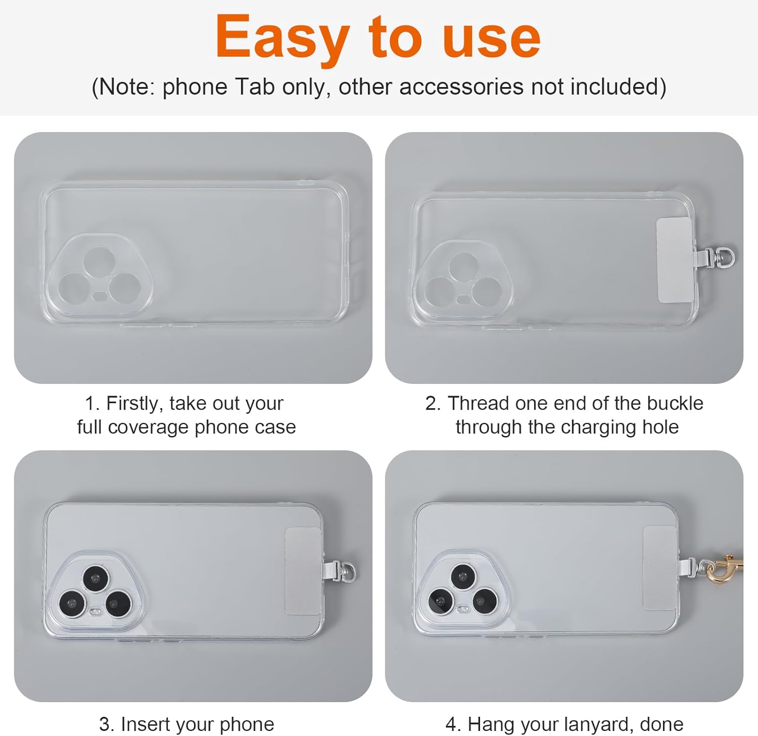 2PCS Rotatable 360° Phone Tether Tab, Stainless Steel Phone Lanyard Tab Rectangle Tether Tabs for Most Full Coverage Cases, Universal Cellphone Wrist Crossbody Strap Silver