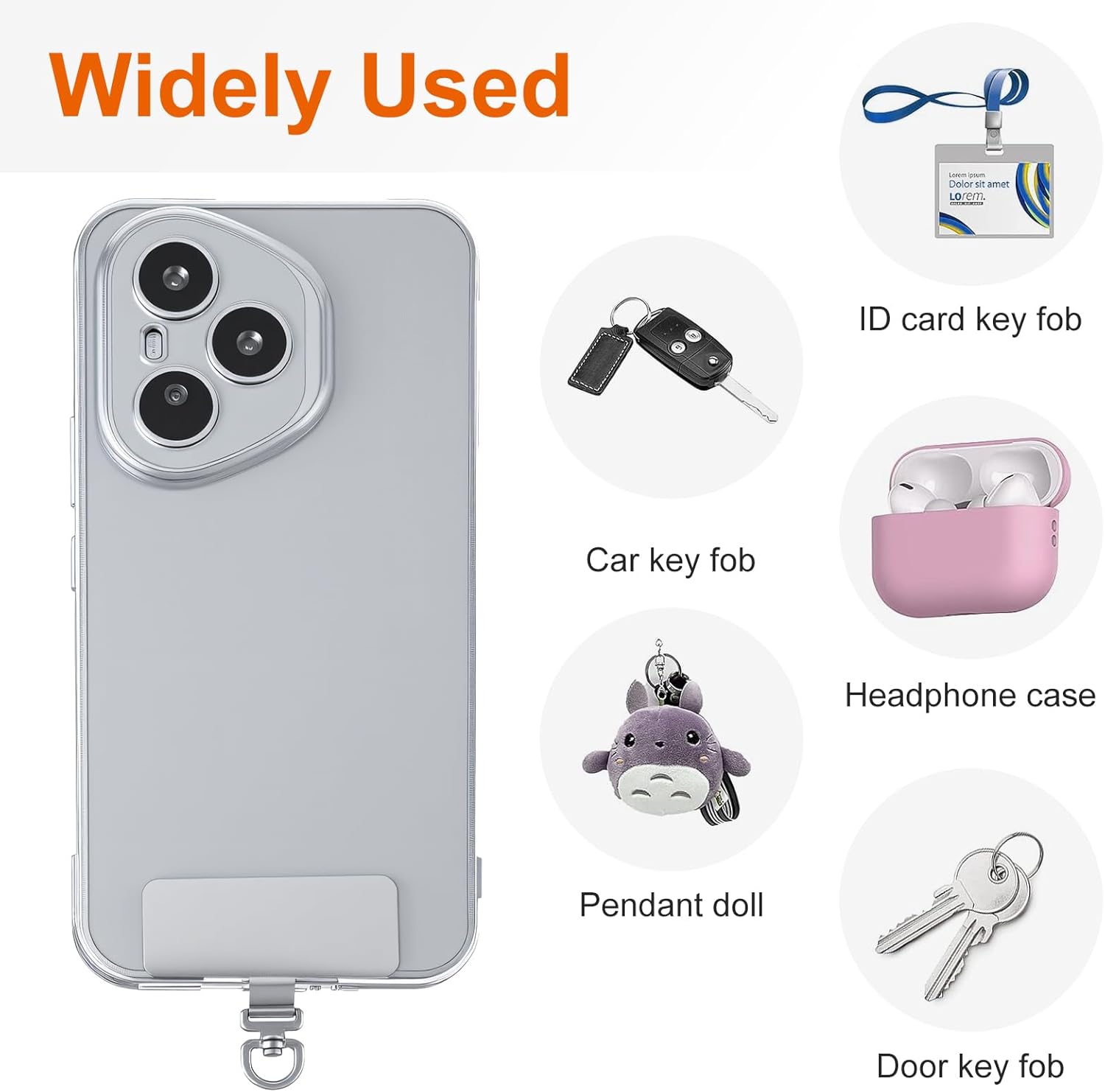 2PCS Rotatable 360° Phone Tether Tab, Stainless Steel Phone Lanyard Tab Rectangle Tether Tabs for Most Full Coverage Cases, Universal Cellphone Wrist Crossbody Strap Silver