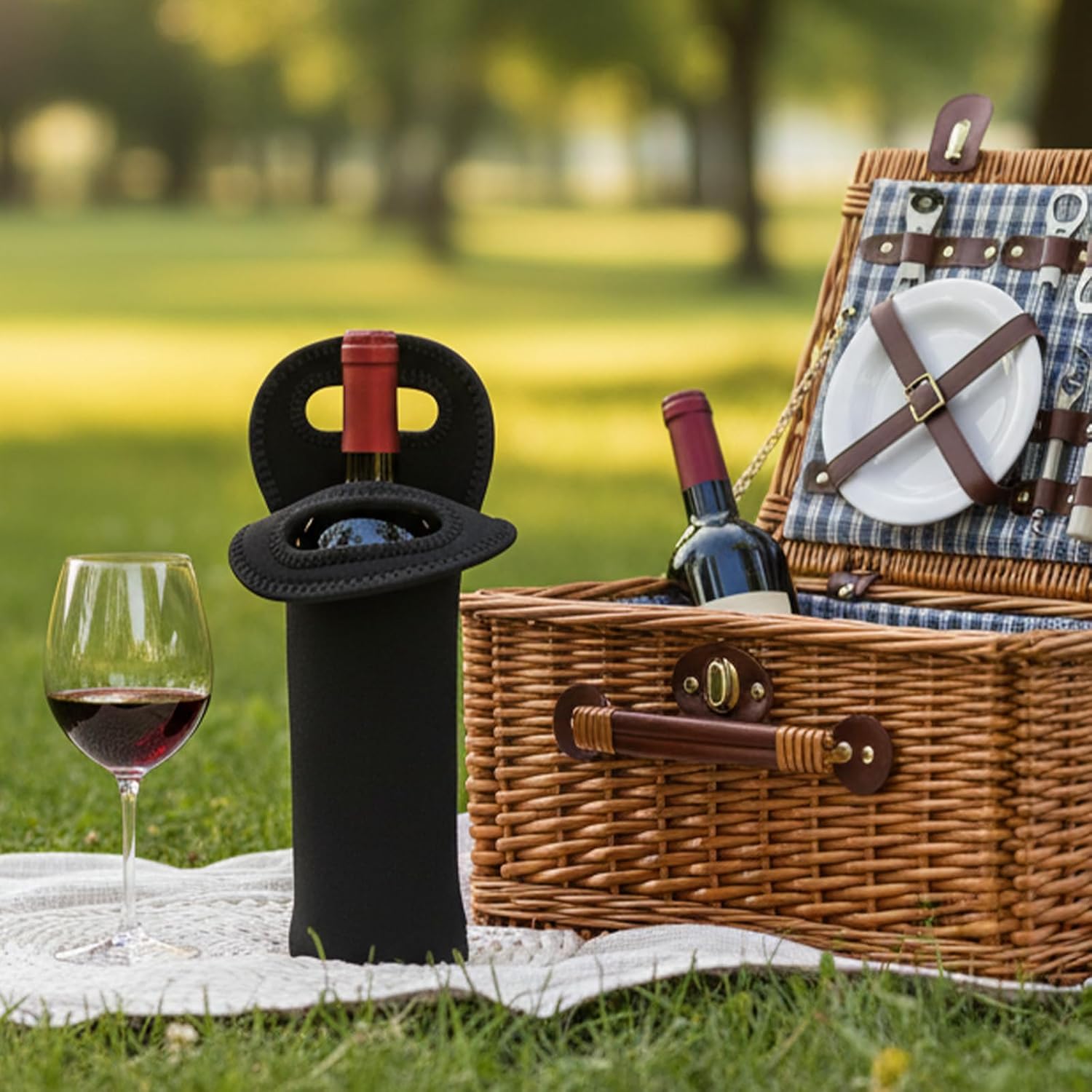 Neoprene Wine Bottle Carrier, Insulated Tote Bag, Protective Champagne & Beer Bottle Holder for Beer Water Bottles Restaurant, Travel, Gifting Black